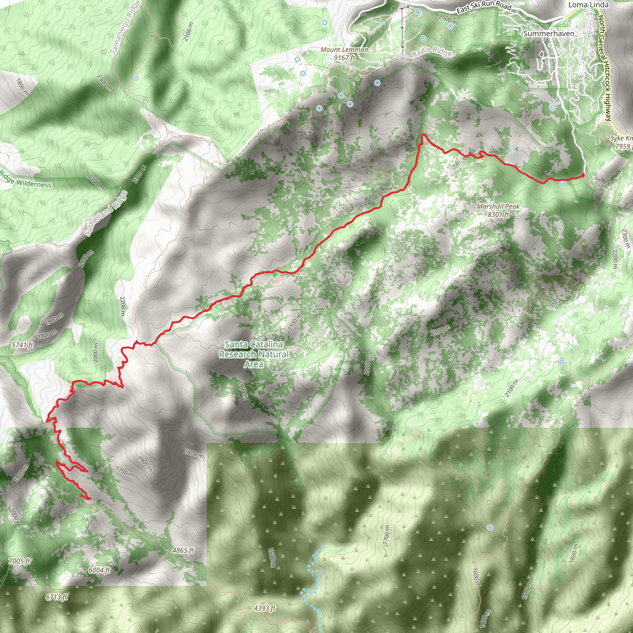 Marshall Gulch Trail and West Fork Sabino Trail mobile static map