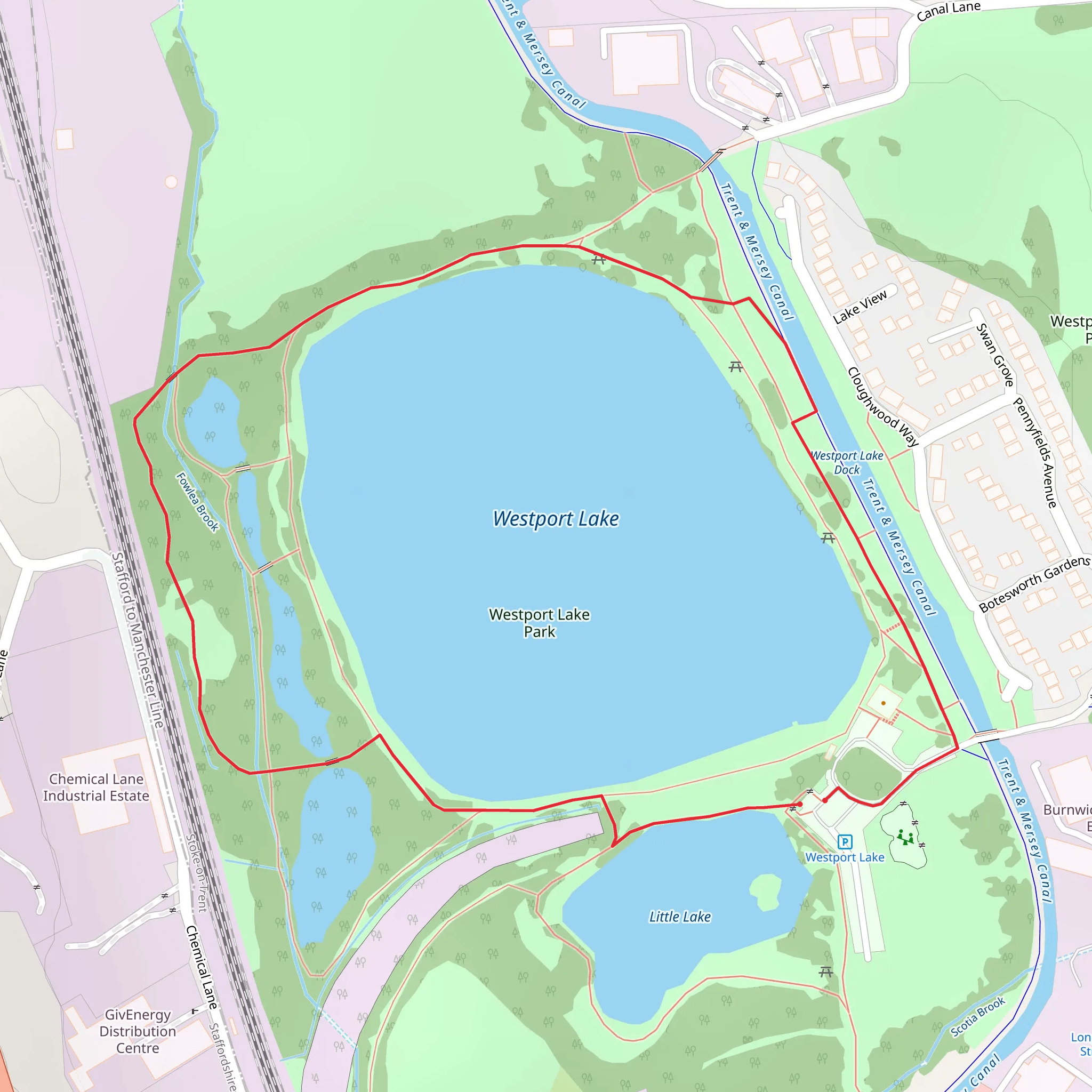 Fowlea Brook and Westport Lake Loop mobile static map