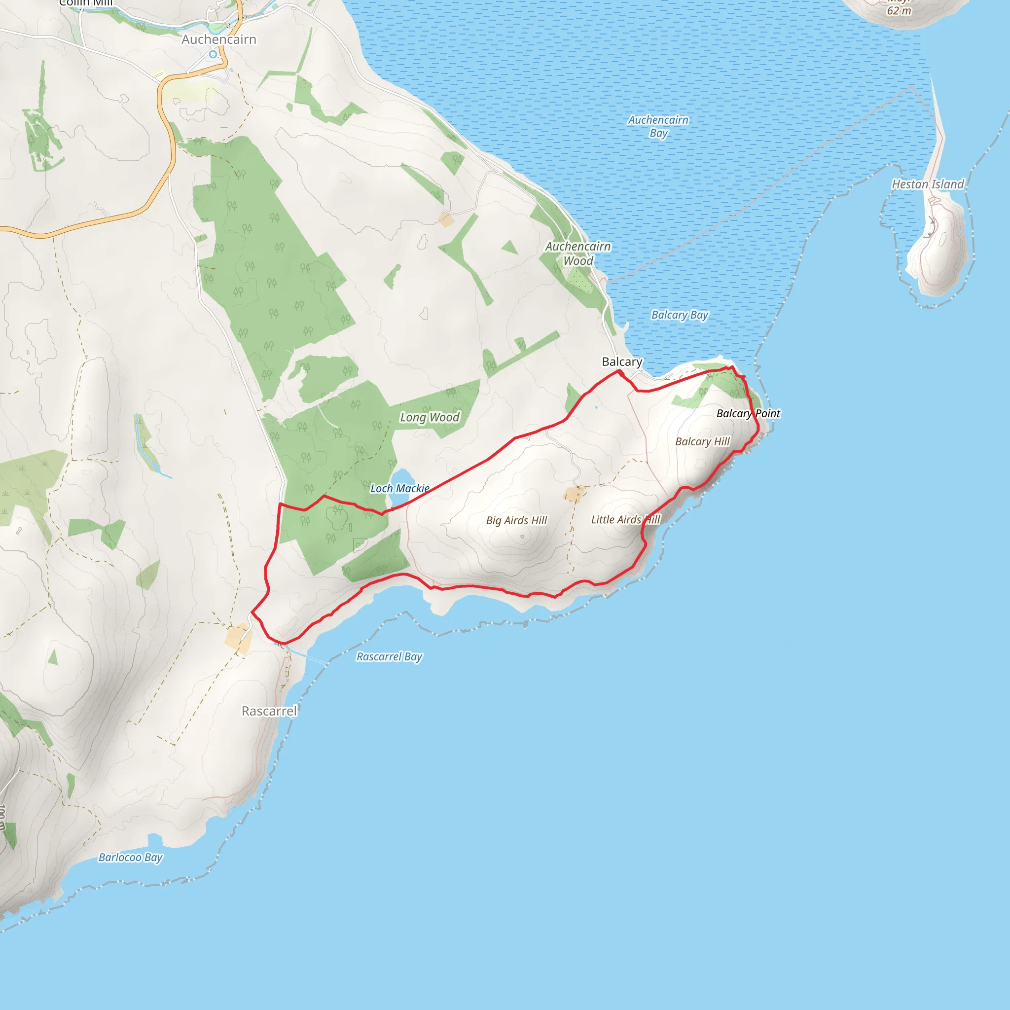 Balcary to Rascarrel Trail via Loch Mackie mobile static map