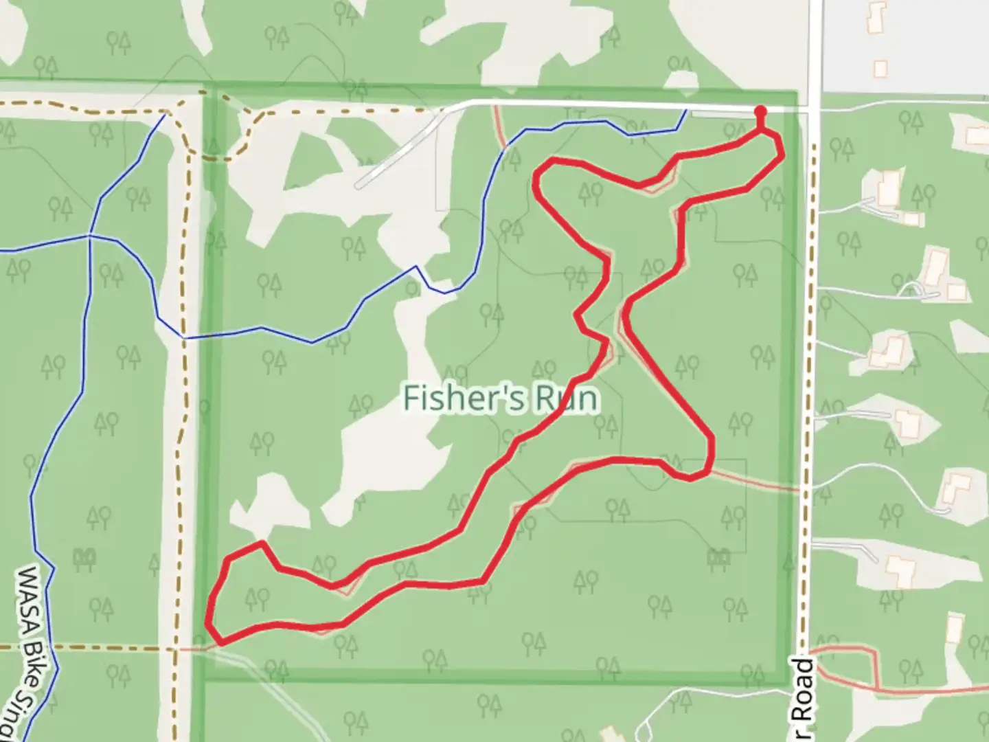An image depicting the trail Fisher's Run Loop and its surrounding area.