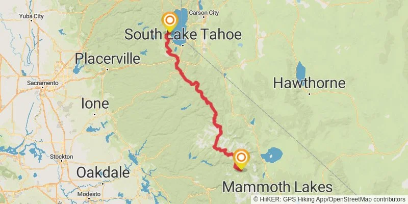 Tahoe To Yosemite Trail map