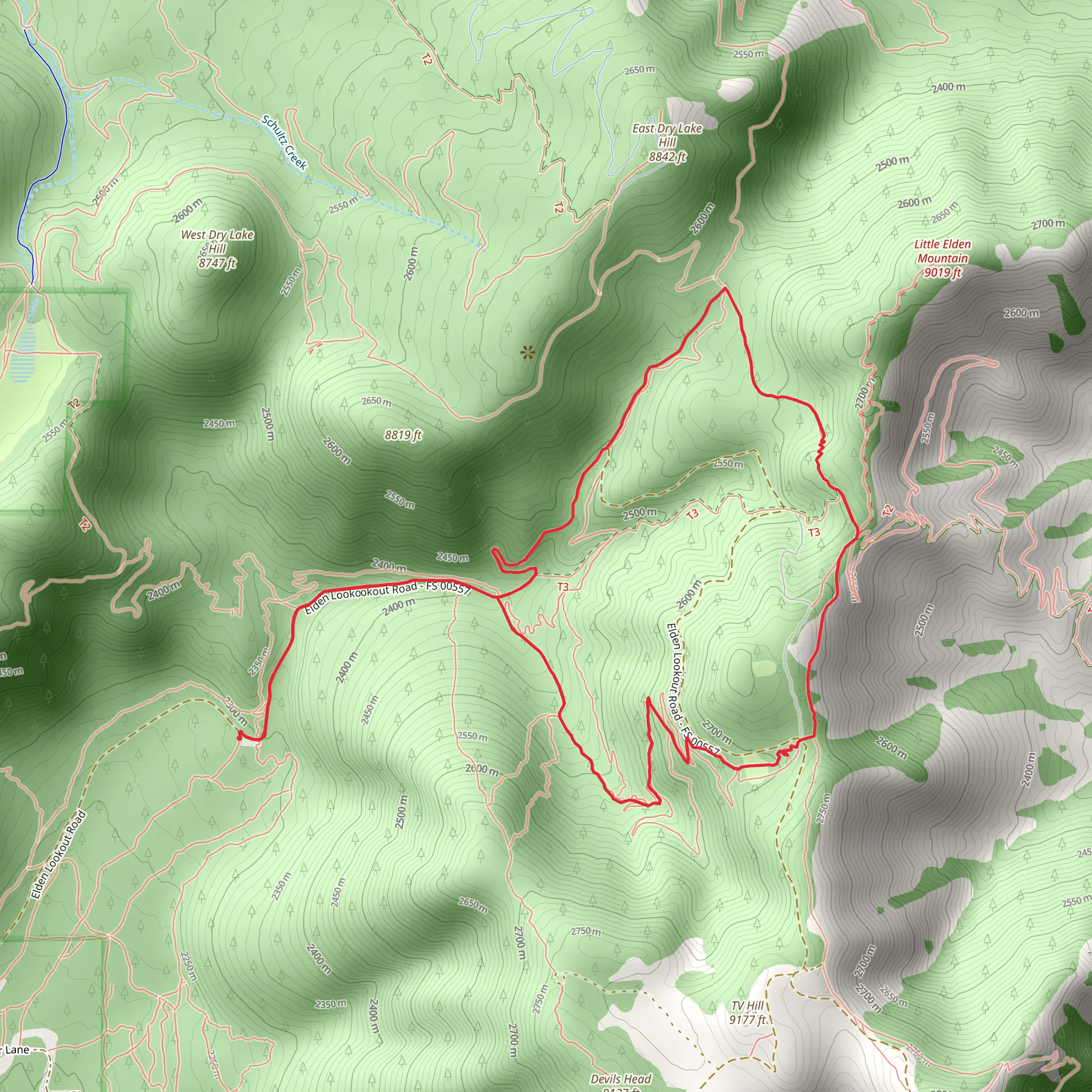 Sunset Trail and Upper Oldham Trail Loop mobile static map