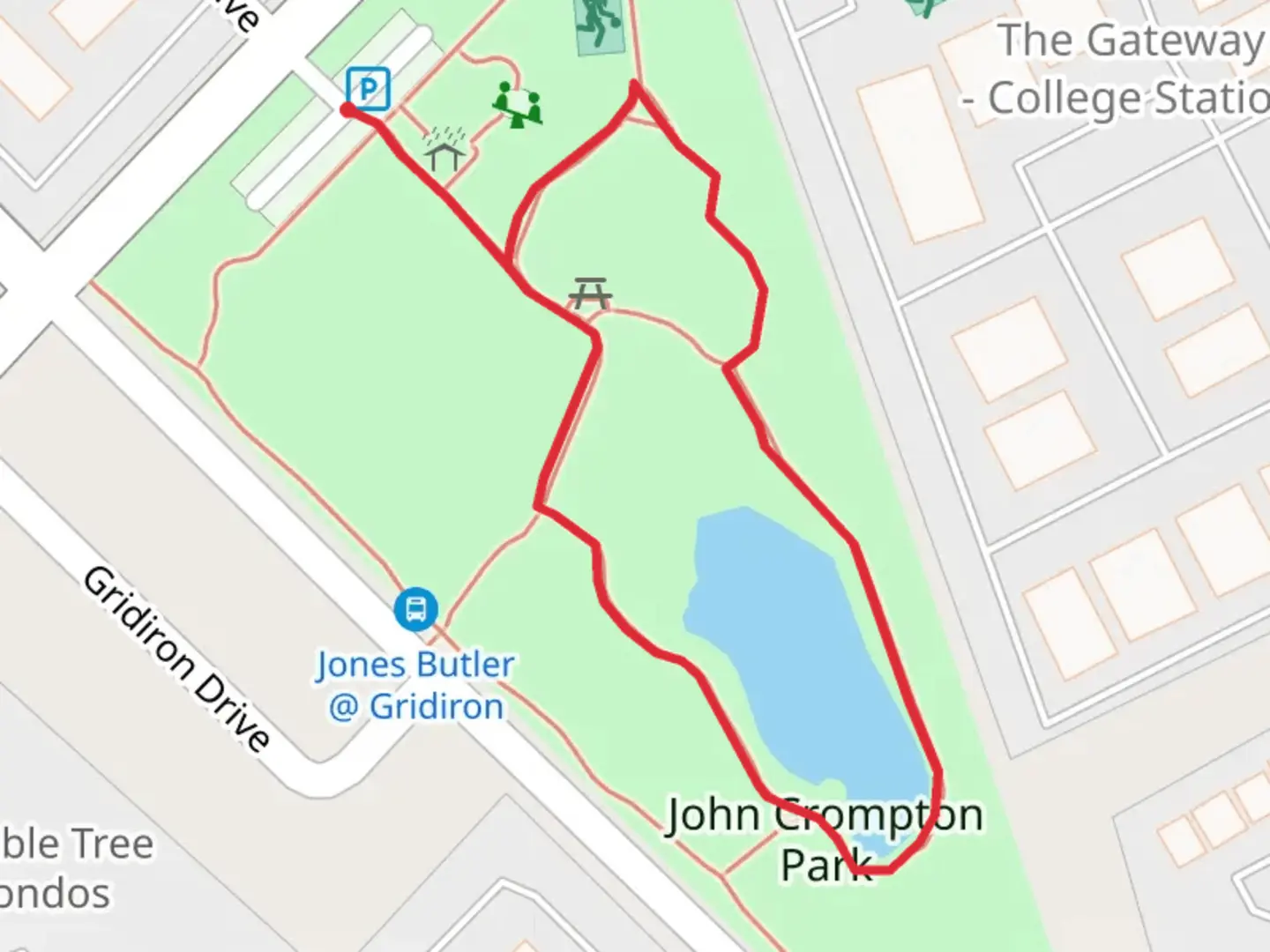 An image depicting the trail John Crompton Park Loop and its surrounding area.