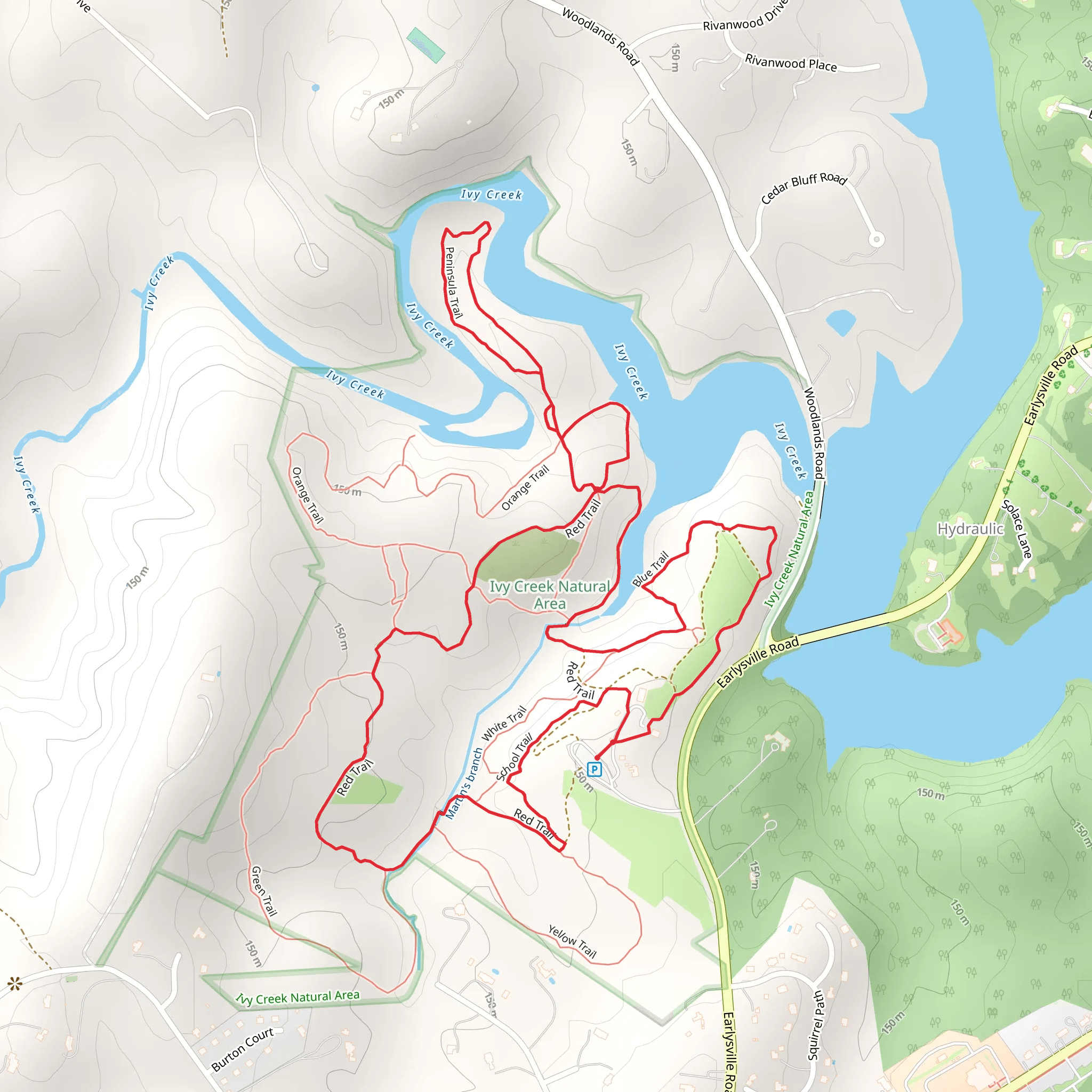 Red Trail, Brown Trail and Peninsula Trail Loop mobile static map