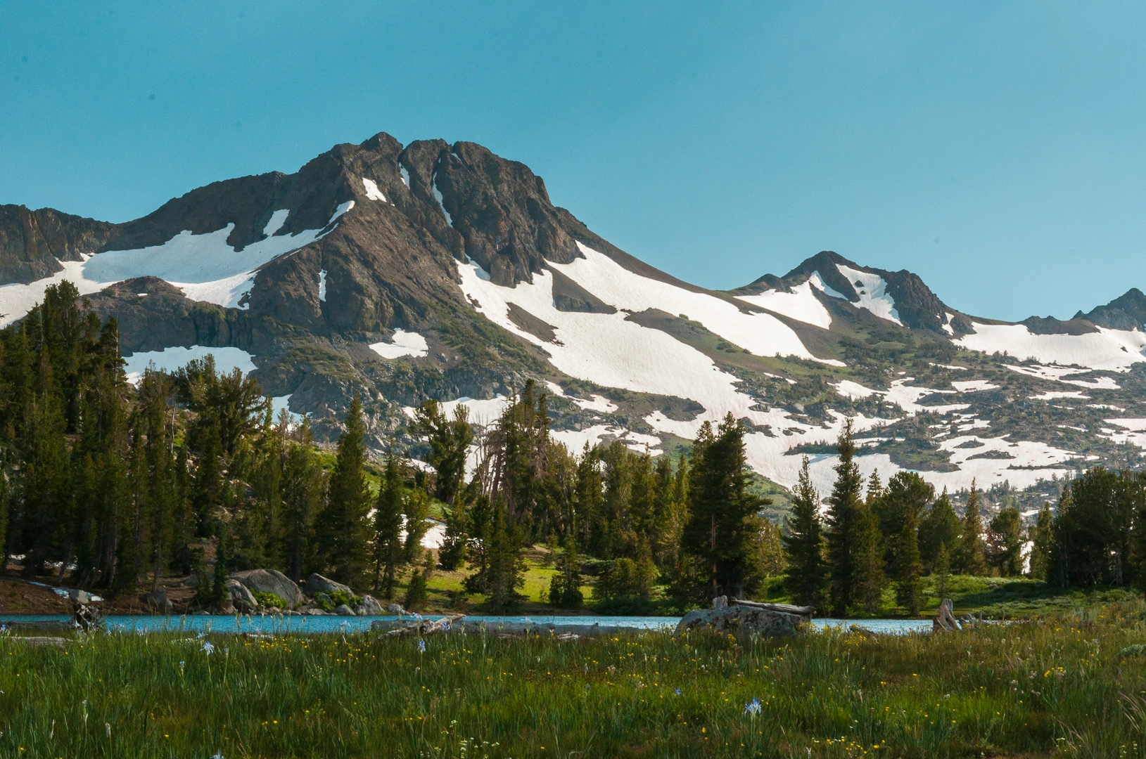 An image depicting the trail Winnemucca Lake, Round Top Lake and Pacific Crest Loop Trail and its surrounding area.