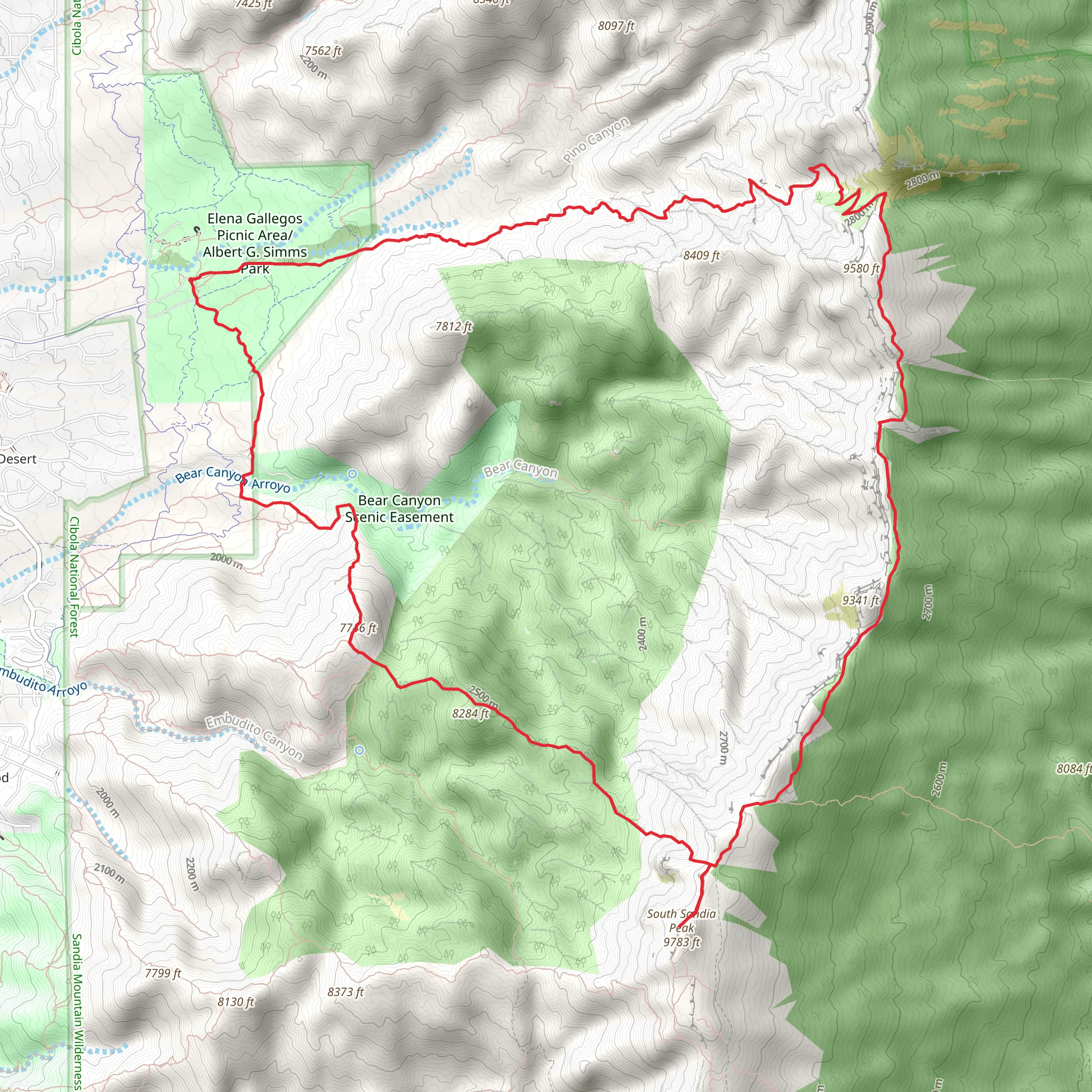 Trail 305A, South Sandia Peak and Pino Loop Trail mobile static map