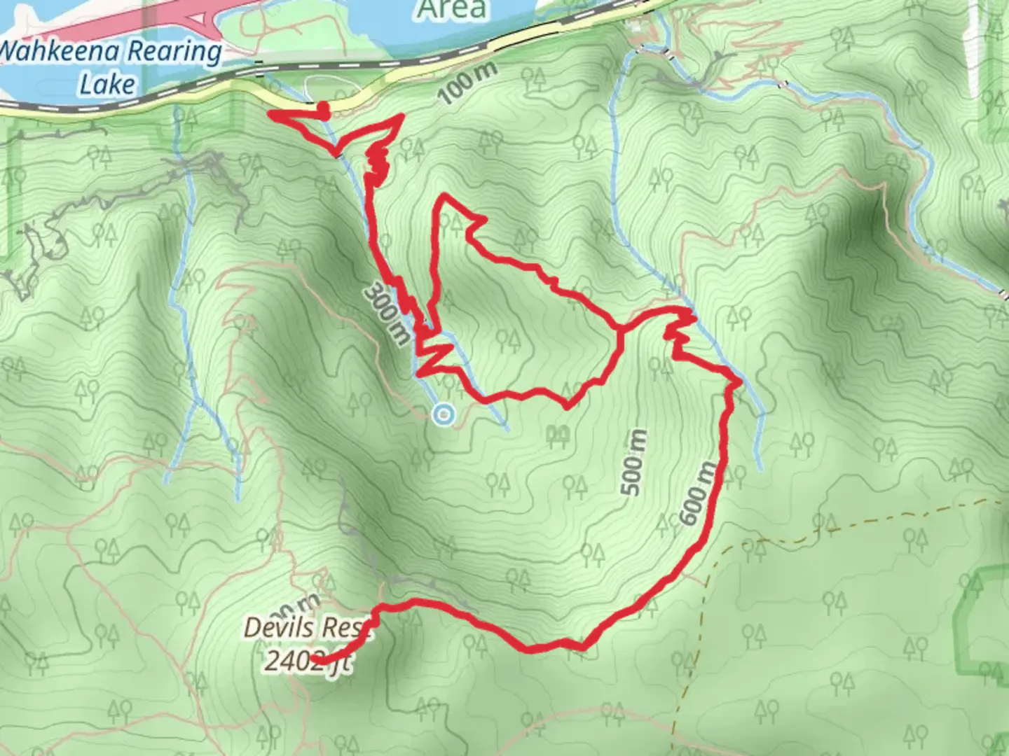 An image depicting the trail Devils Rest via Wahkeena Trail and Vista Point Loop Trail and its surrounding area.