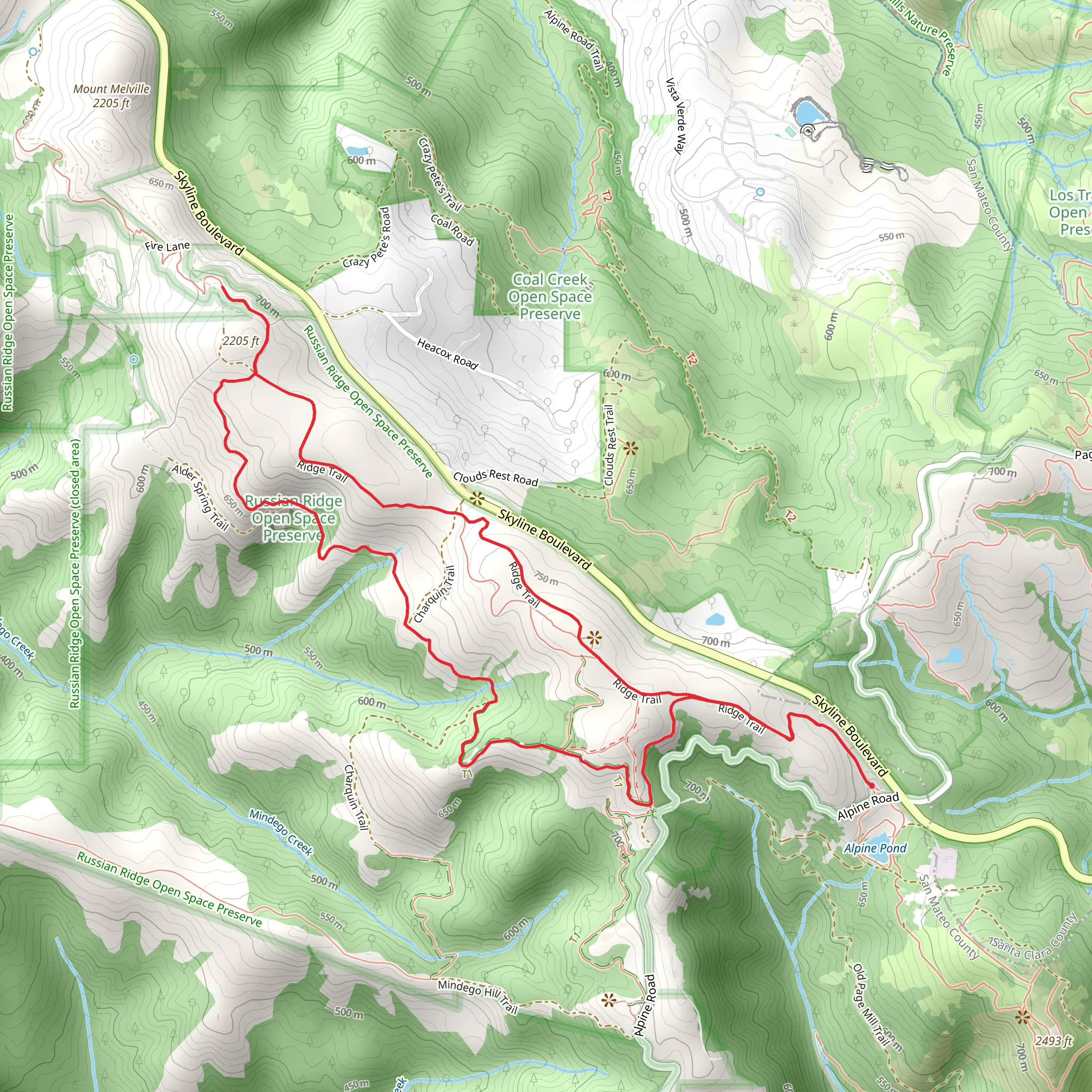 Borel Hill Loop via Hawk Ridge and Ancient Oaks Loop Trail mobile static map