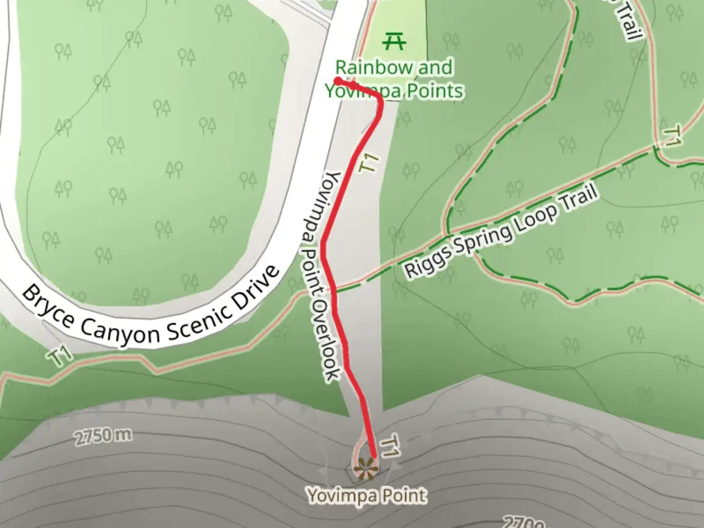 An image depicting the trail Yovimpa Point Overlook and its surrounding area.