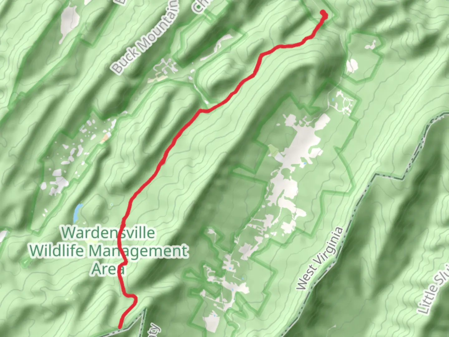 An image depicting the trail Bollinger Knob and Ben's Ridge via Long Mountain Trail and its surrounding area.