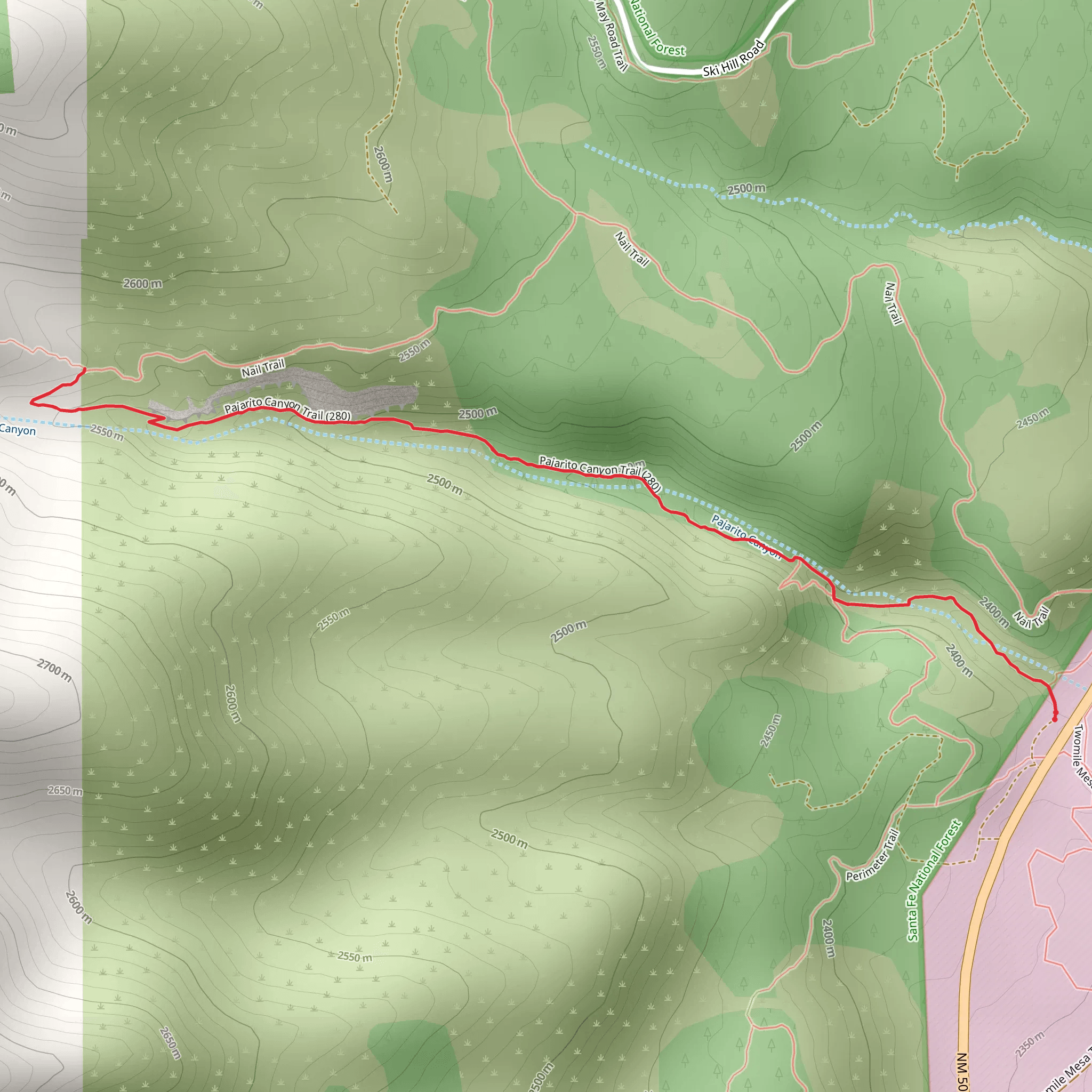 Pajarito Canyon Trail - Short mobile static map