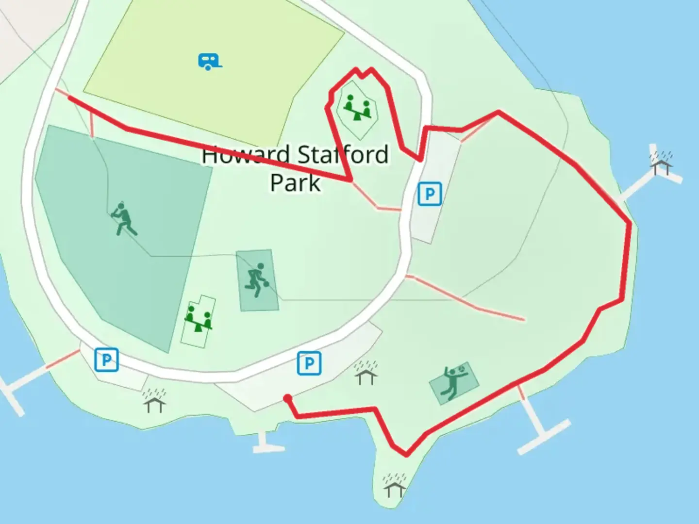 An image depicting the trail Howard Stafford Park Walk and its surrounding area.