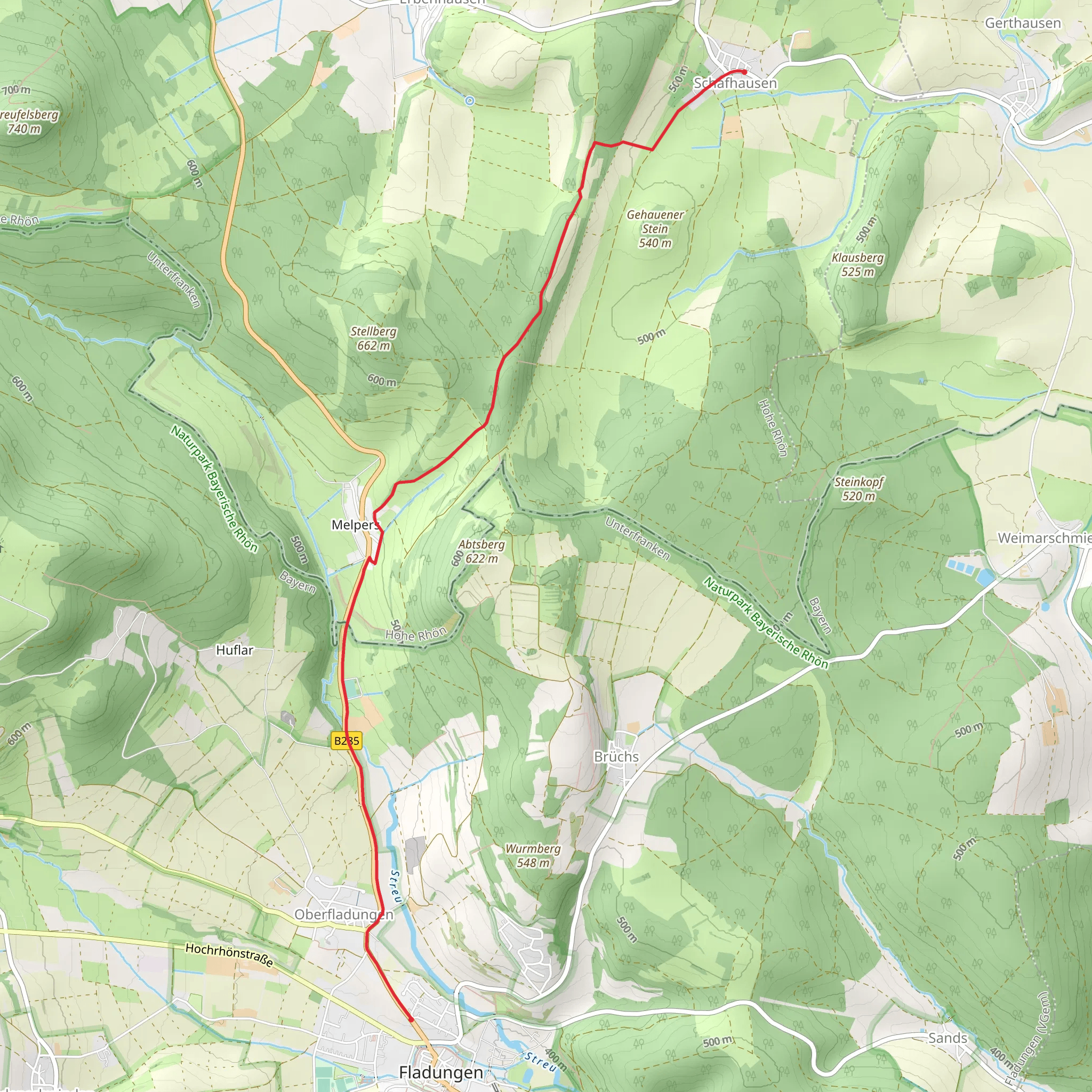 Schafhausen to Fladungen Walk via Grenzübergangsstelle 1990 mobile static map