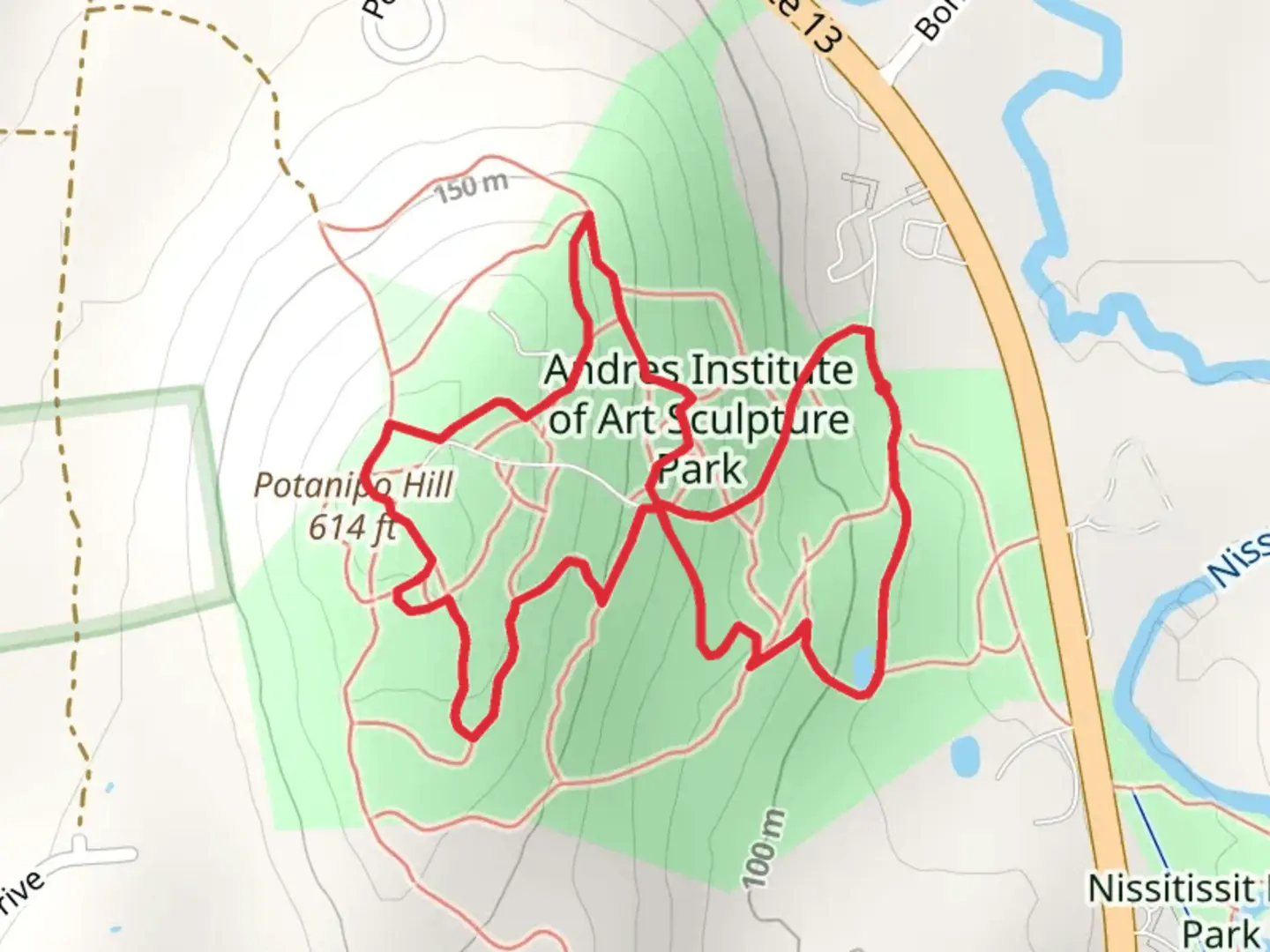 An image depicting the trail Andres Institute of Art Loop and its surrounding area.