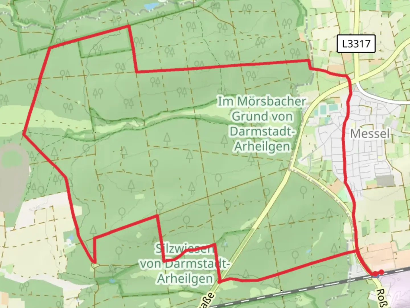 An image depicting the trail Kalkofenschneise and Lange Schneise and its surrounding area.