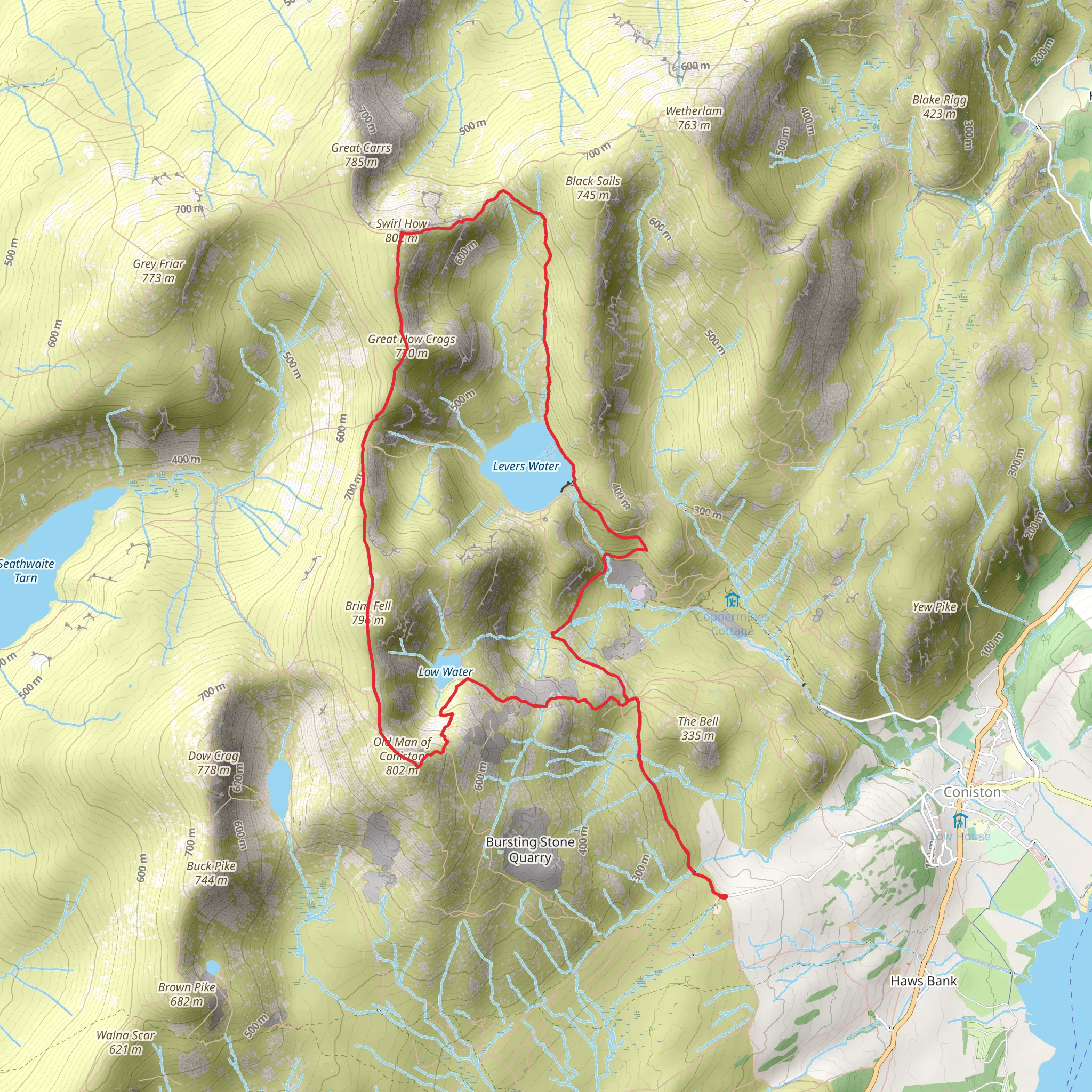 Levers Water and Old Man of Coniston mobile static map
