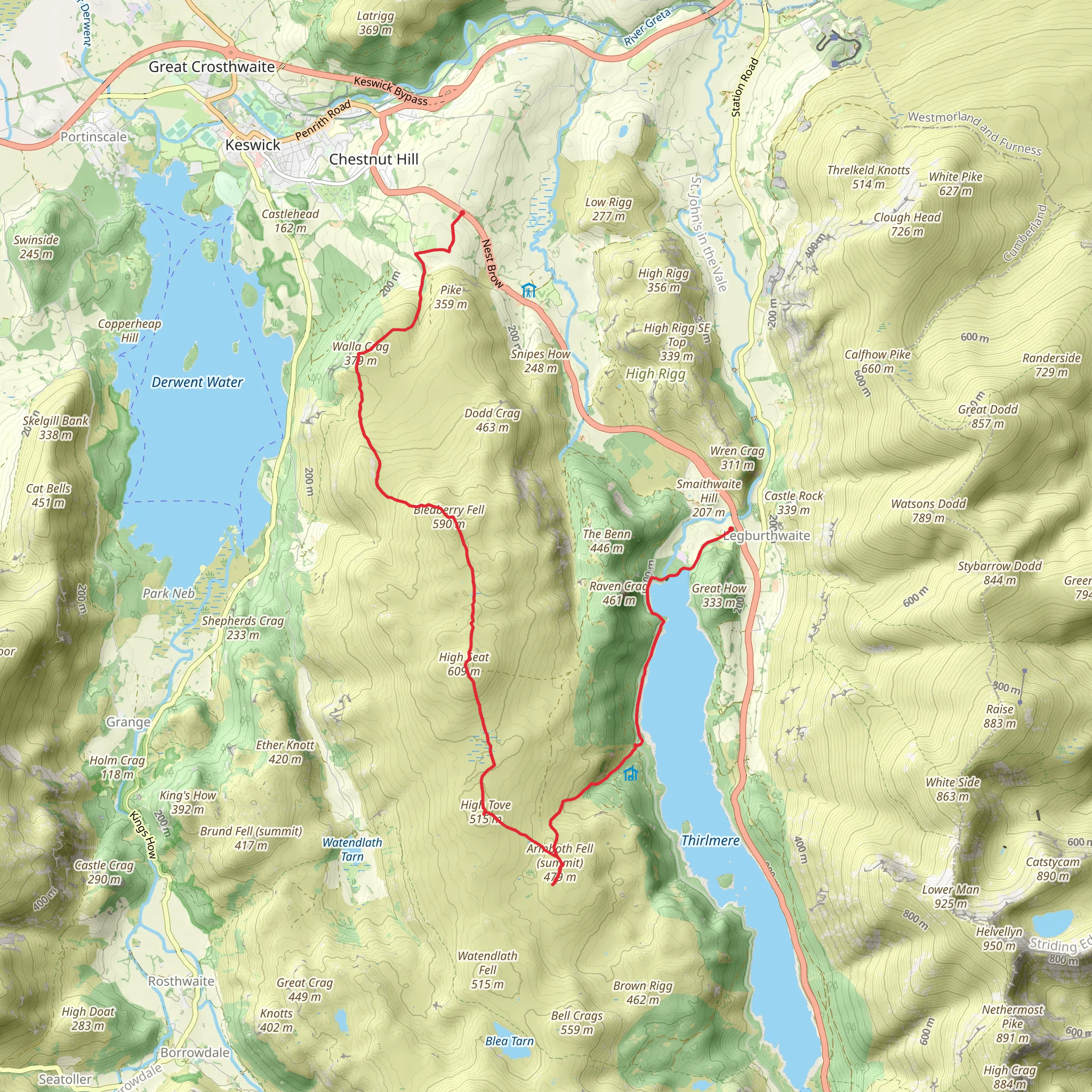 Walla Crag Horseshoe mobile static map