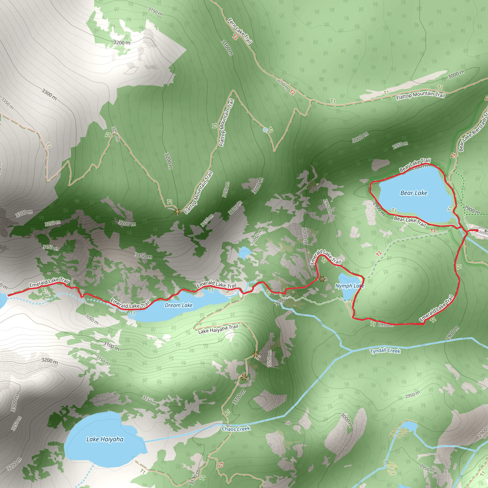Bear Lake Trail and Emerald Lake Trail mobile static map