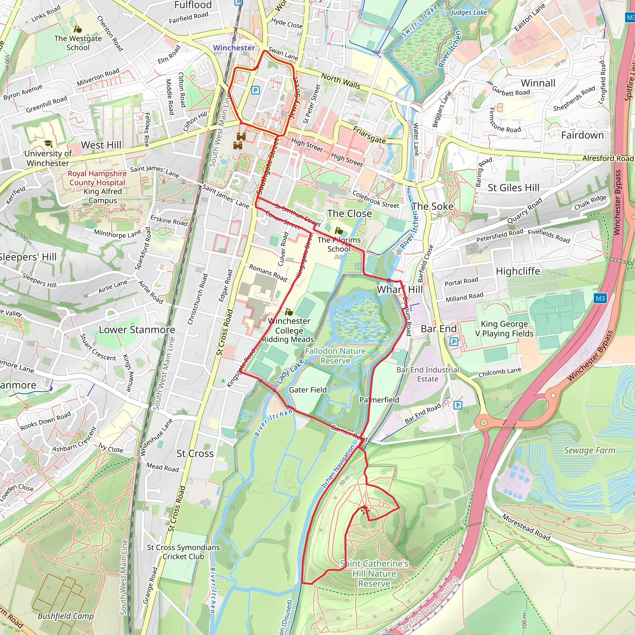 Saint Catherine's Hill and Wrack Hill mobile static map