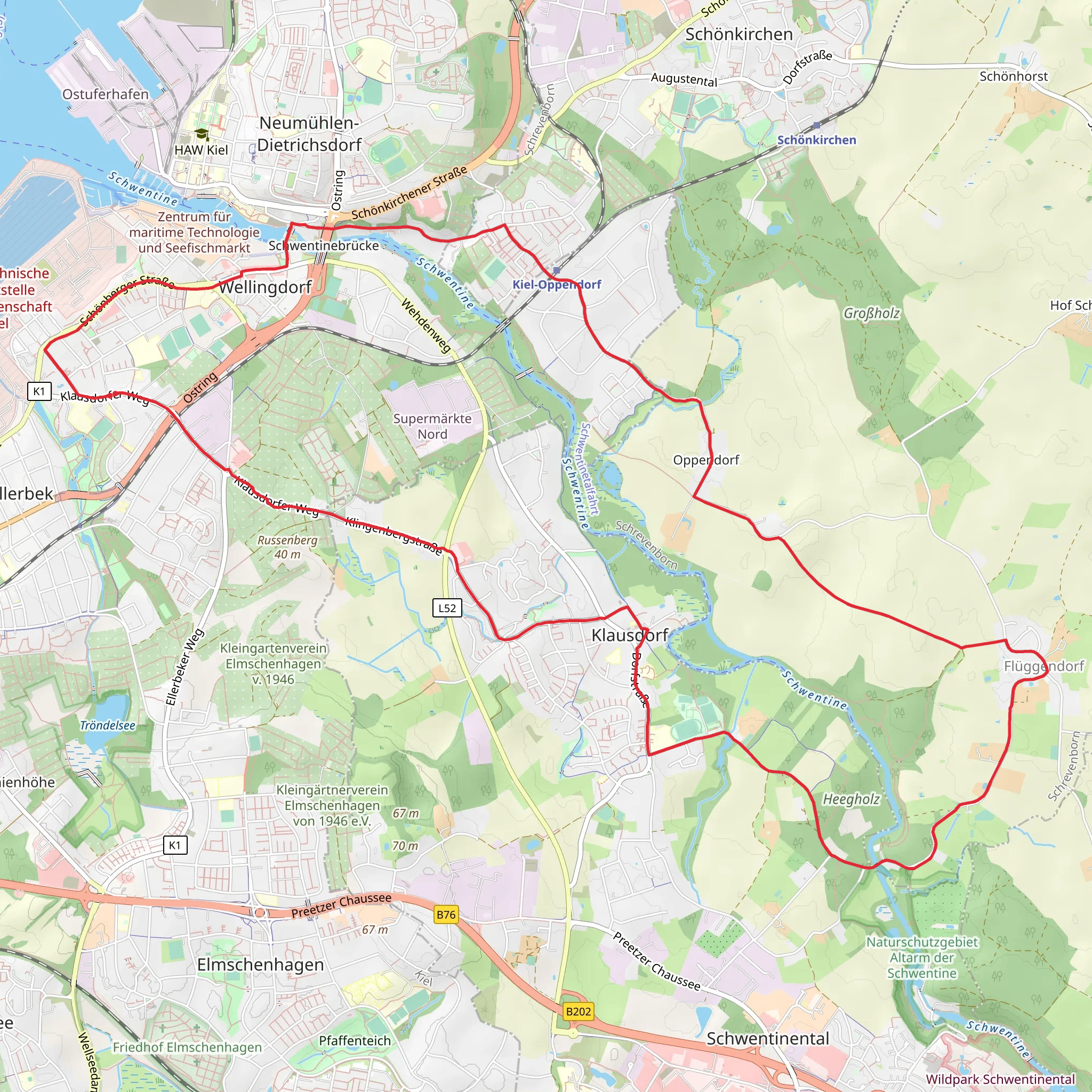 Wellingdorf and Klausdorf Loop via River Schwentine mobile static map