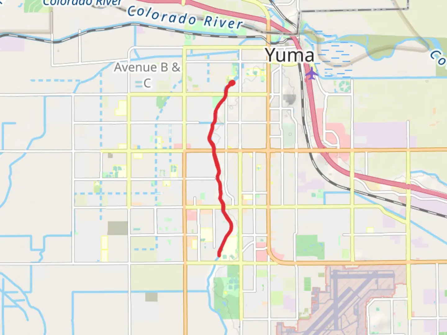 An image depicting the trail East Main Canal Linear Park Out and Back and its surrounding area.