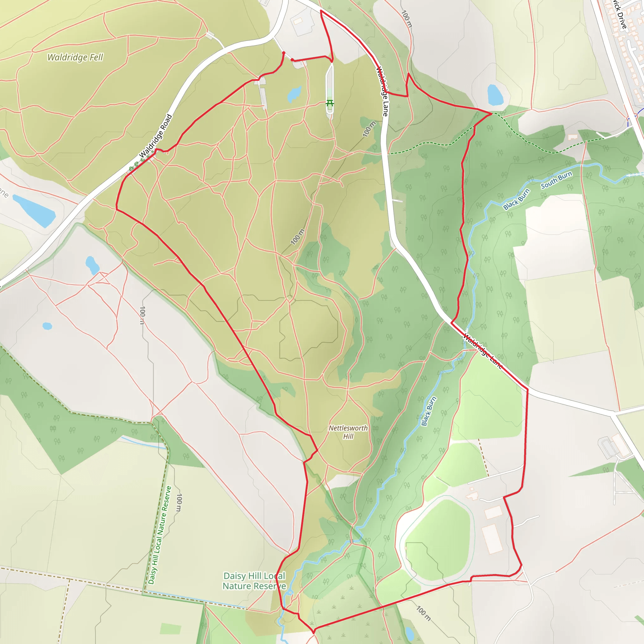 Waldridge Fell Country Park Loop mobile static map