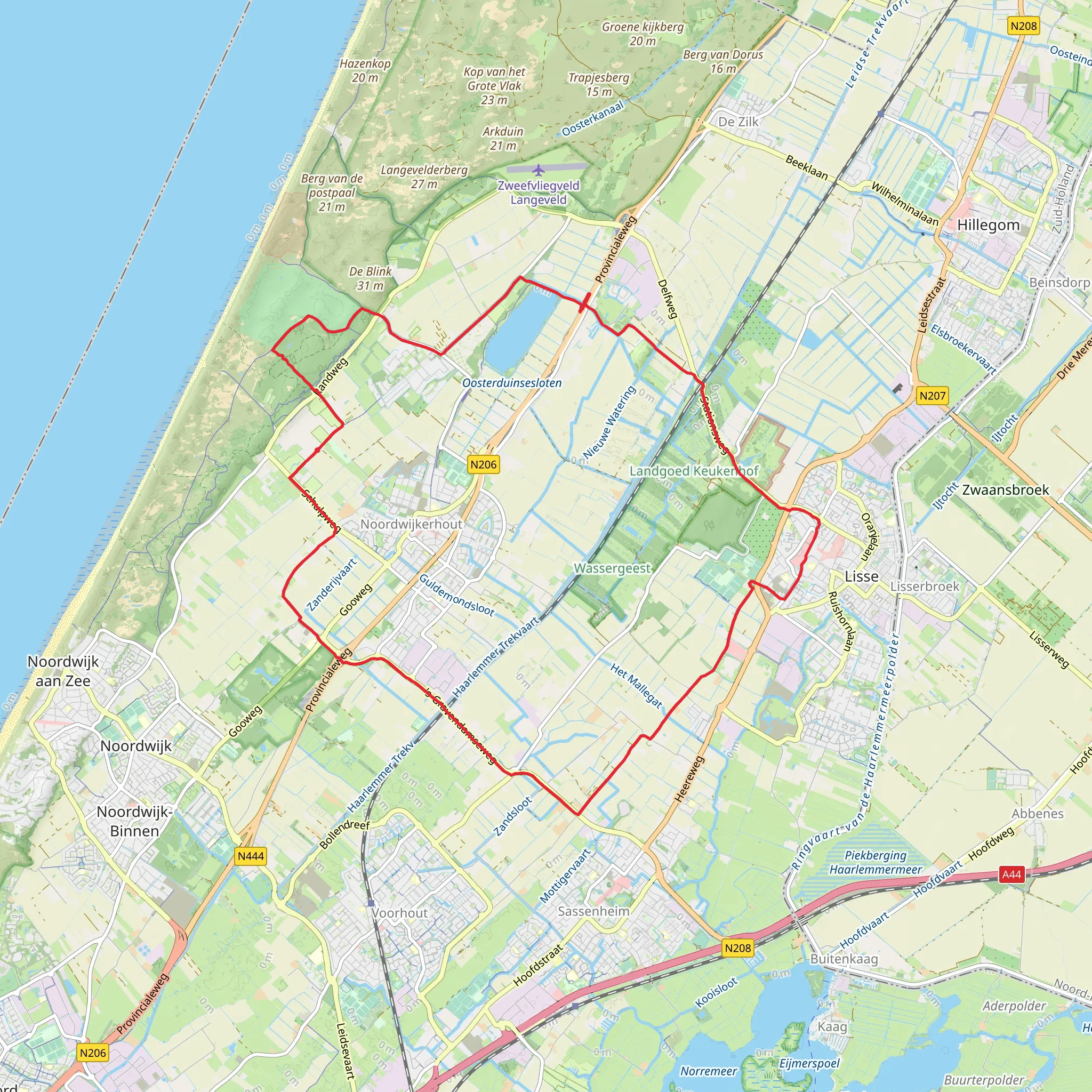 Oosterduinse, Keukenhofbosch and Aardbeiebdel Loop mobile static map