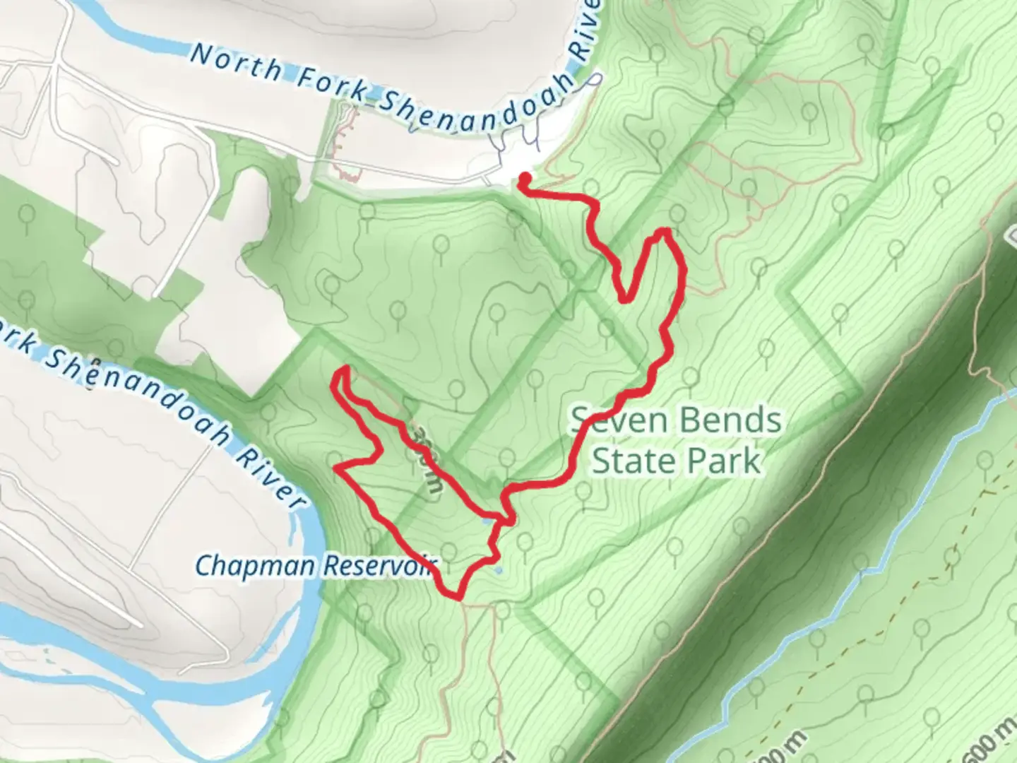 An image depicting the trail Stonecrop Ridge Loop via Pawpaw Hollow Trail and its surrounding area.