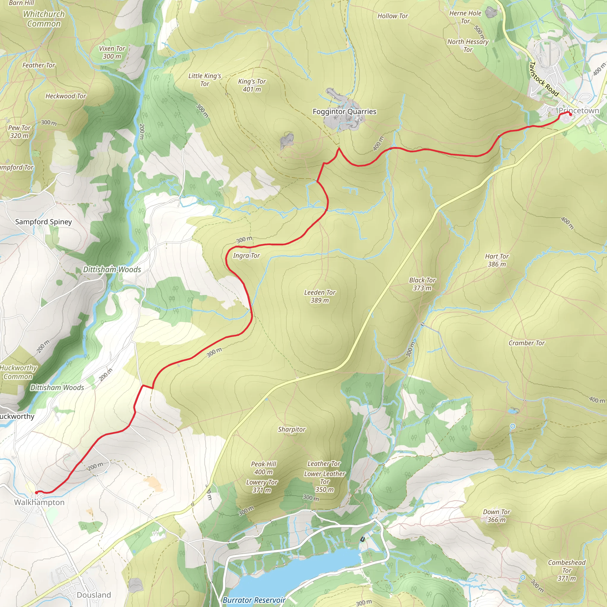 Princetown to Walkhampton Walk mobile static map