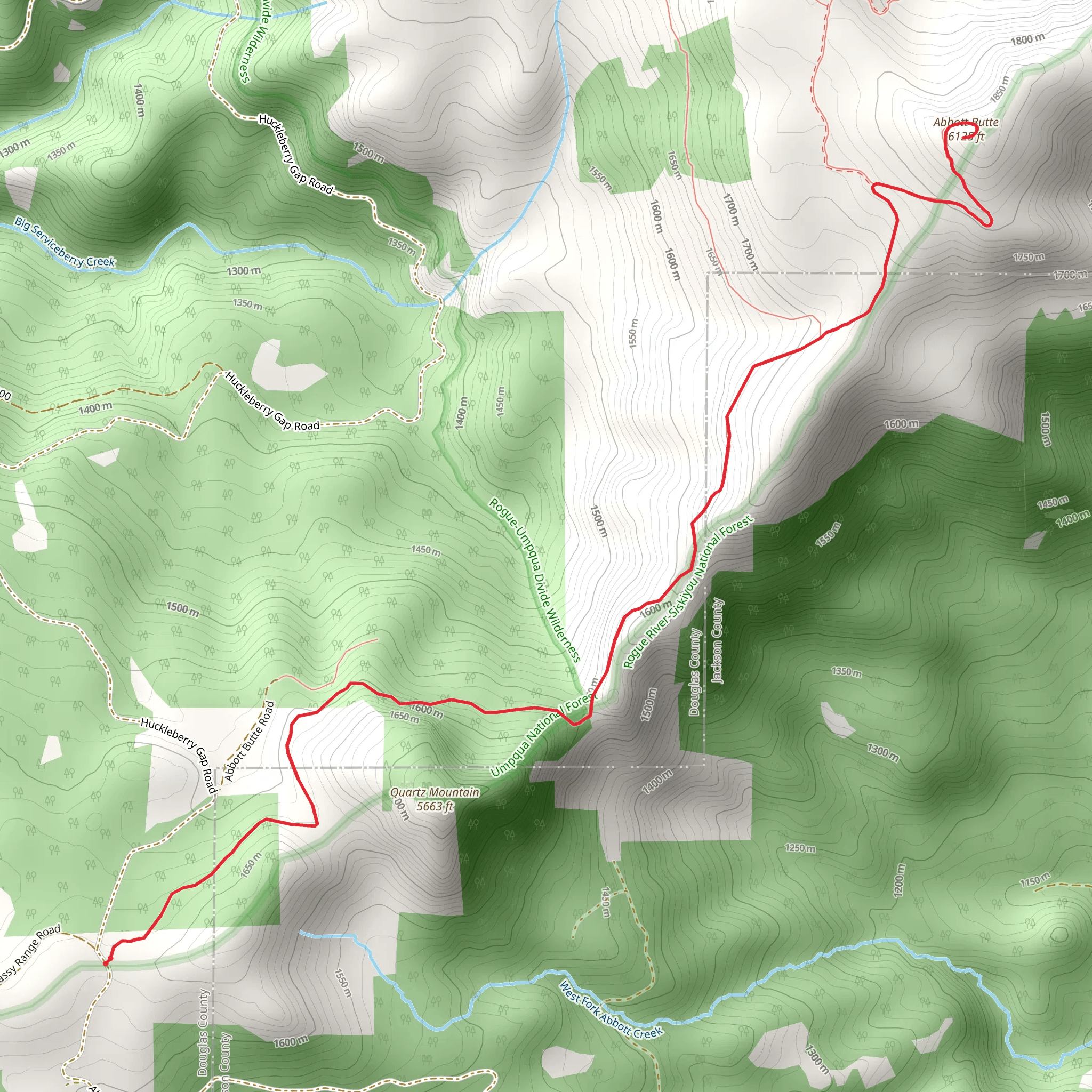 Abbott Butte via Rogue Umpqua Divide Trail mobile static map