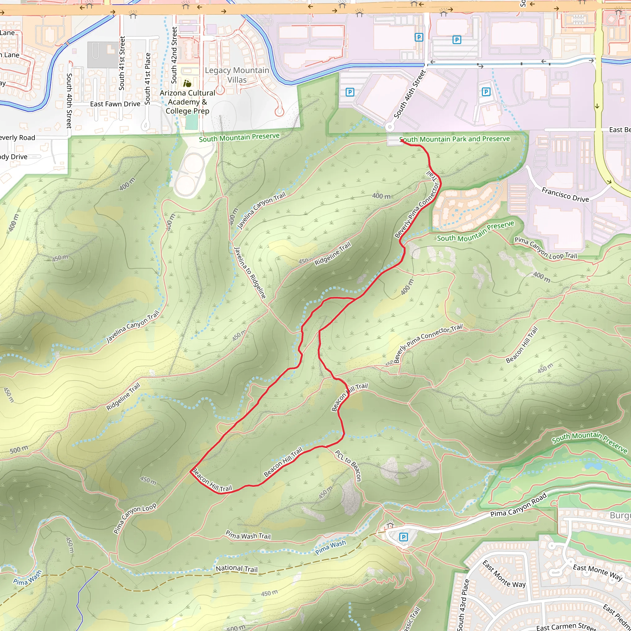 Beverly Canyon and Pima West Loop Trail mobile static map