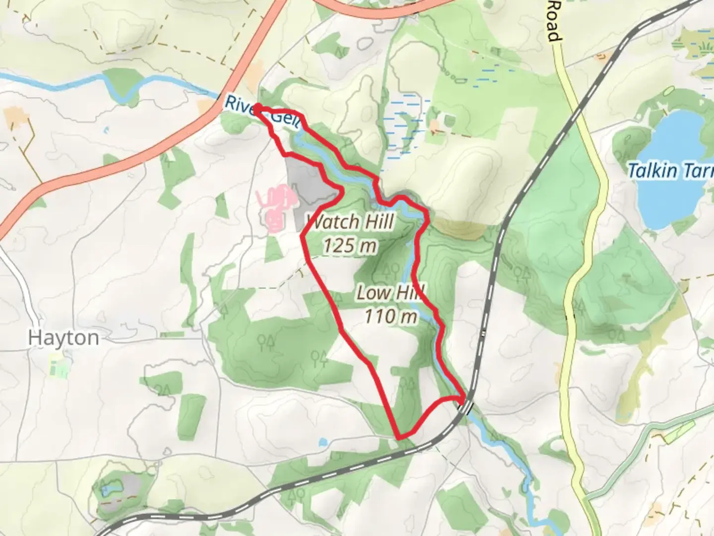 An image depicting the trail Watch Hill and Tootop Woods Loop and its surrounding area.