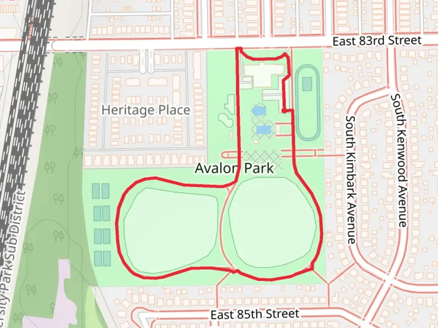 An image depicting the trail Avalon Park Loop and its surrounding area.