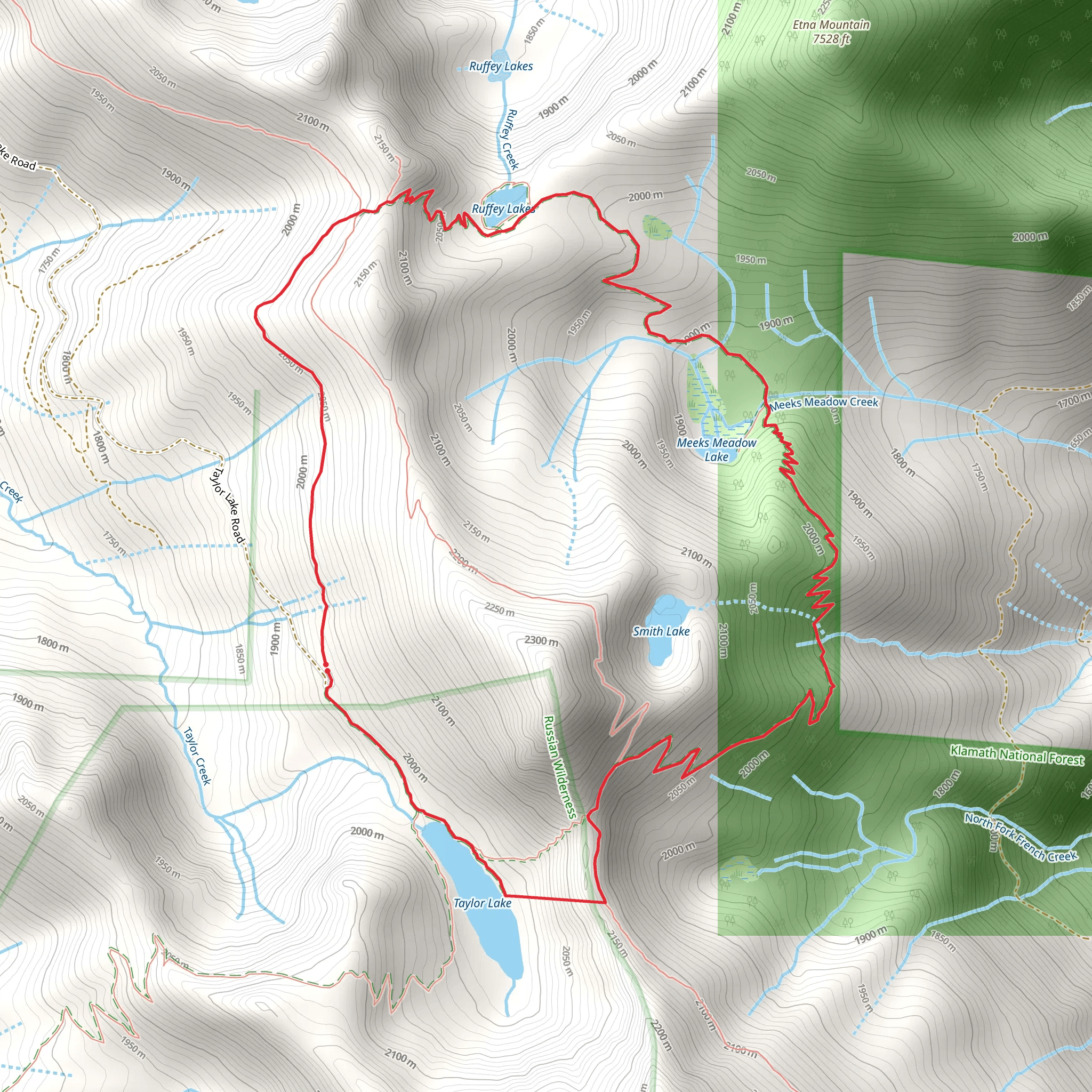 Ruffey Lakes via Meeks Meadow Trail and Taylor Lake Loop Trail mobile static map