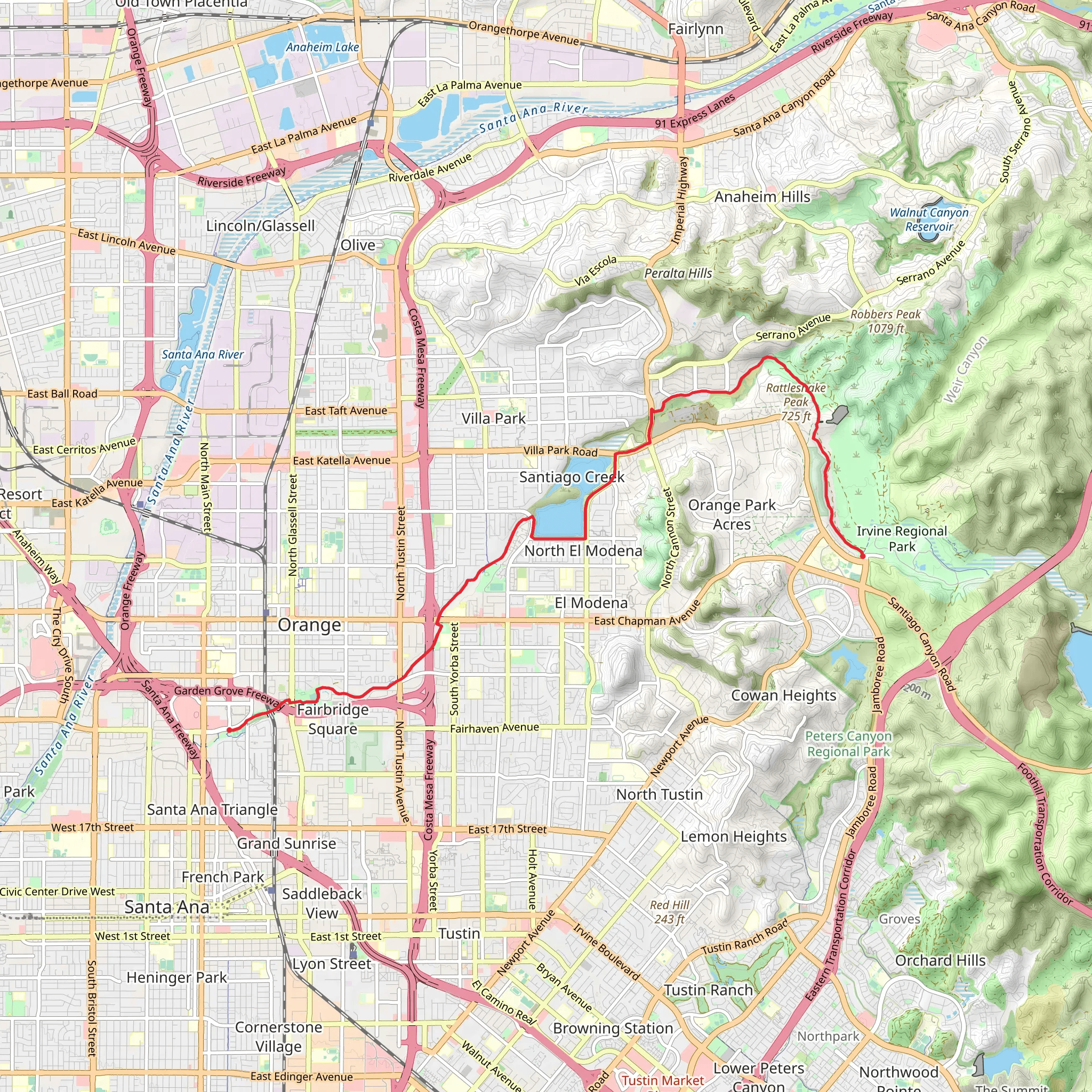 Santiago Creek Trail - Santiago Park mobile static map