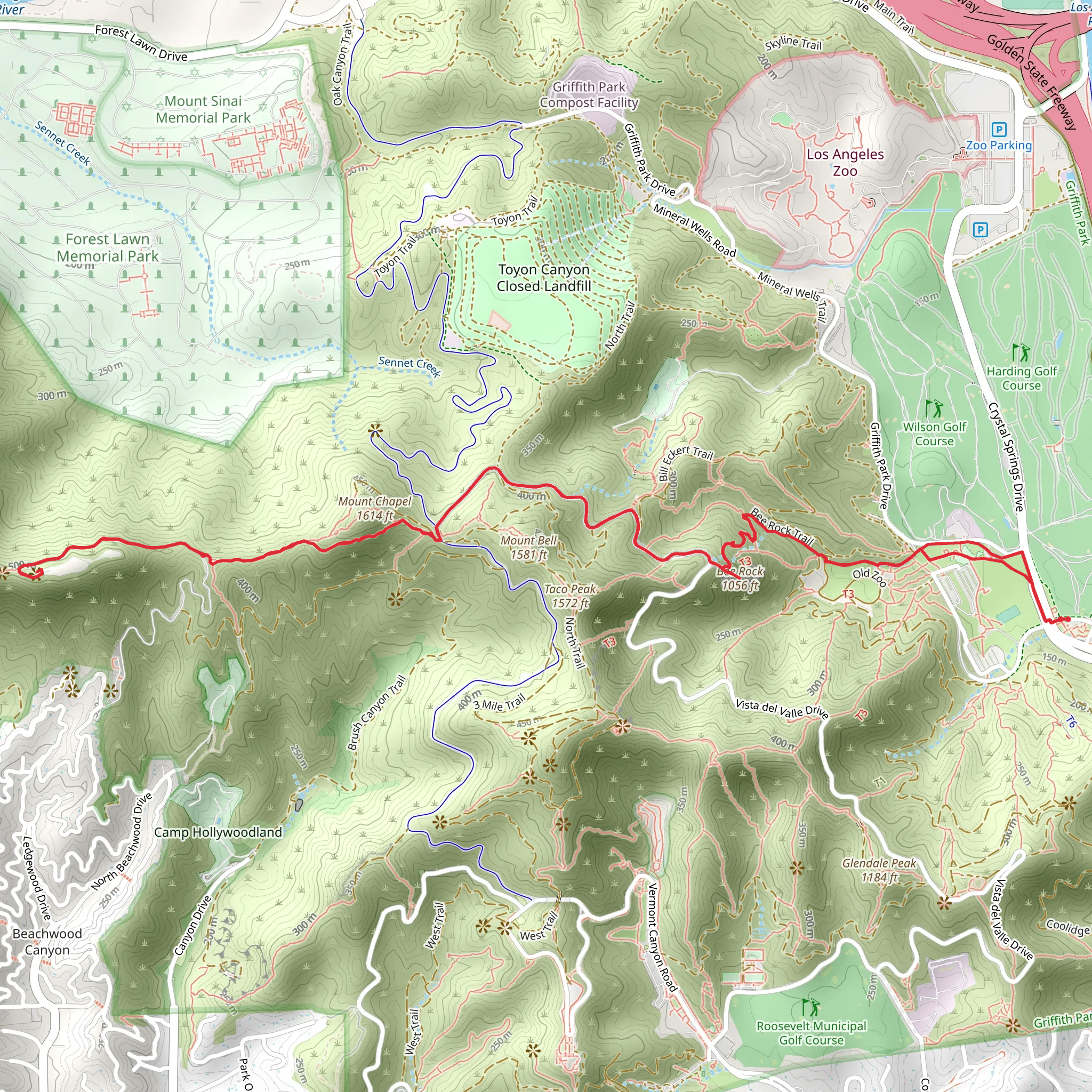 Bee Rock and Mount Lee via Bee Rock Trail and Mt Chapel Trail mobile static map