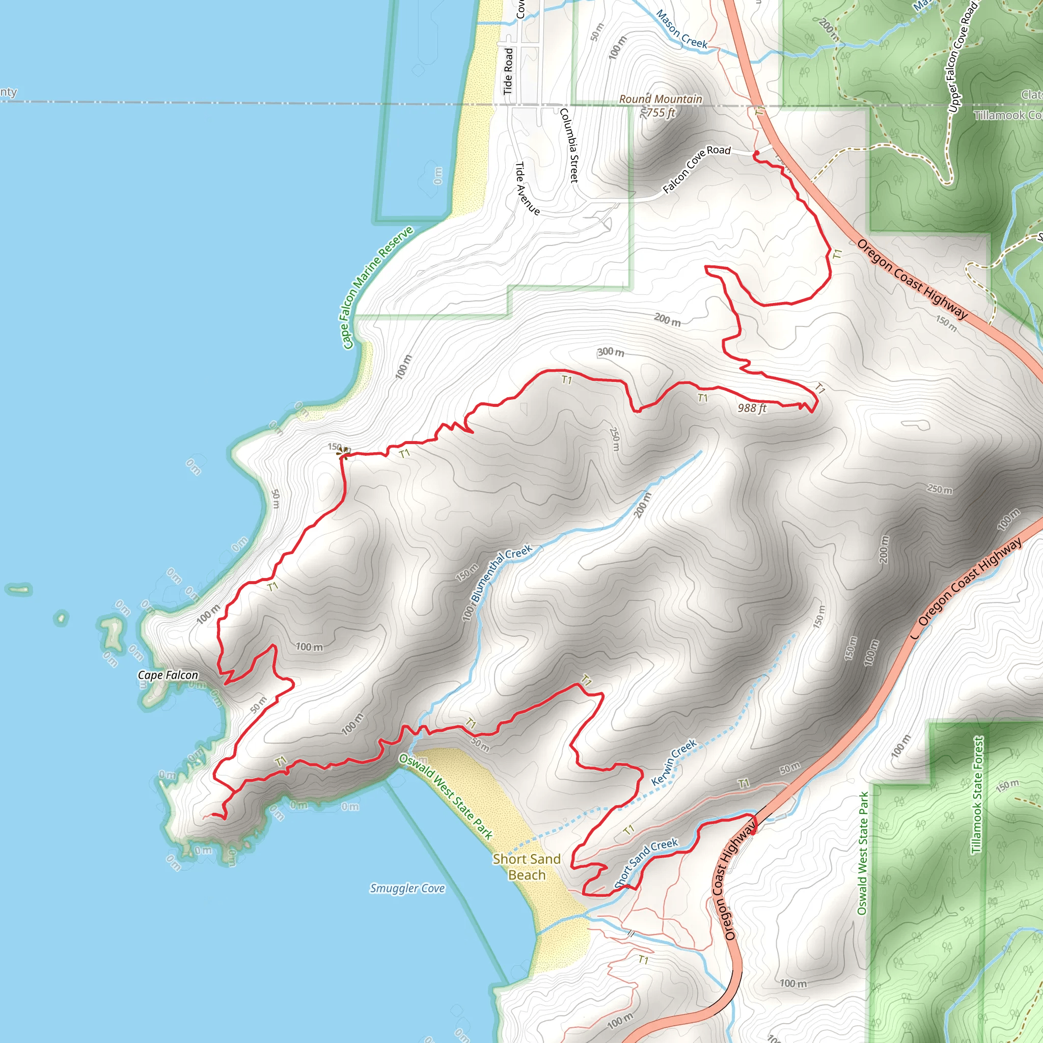 Arch Cape to Cape Falcon Trail mobile static map