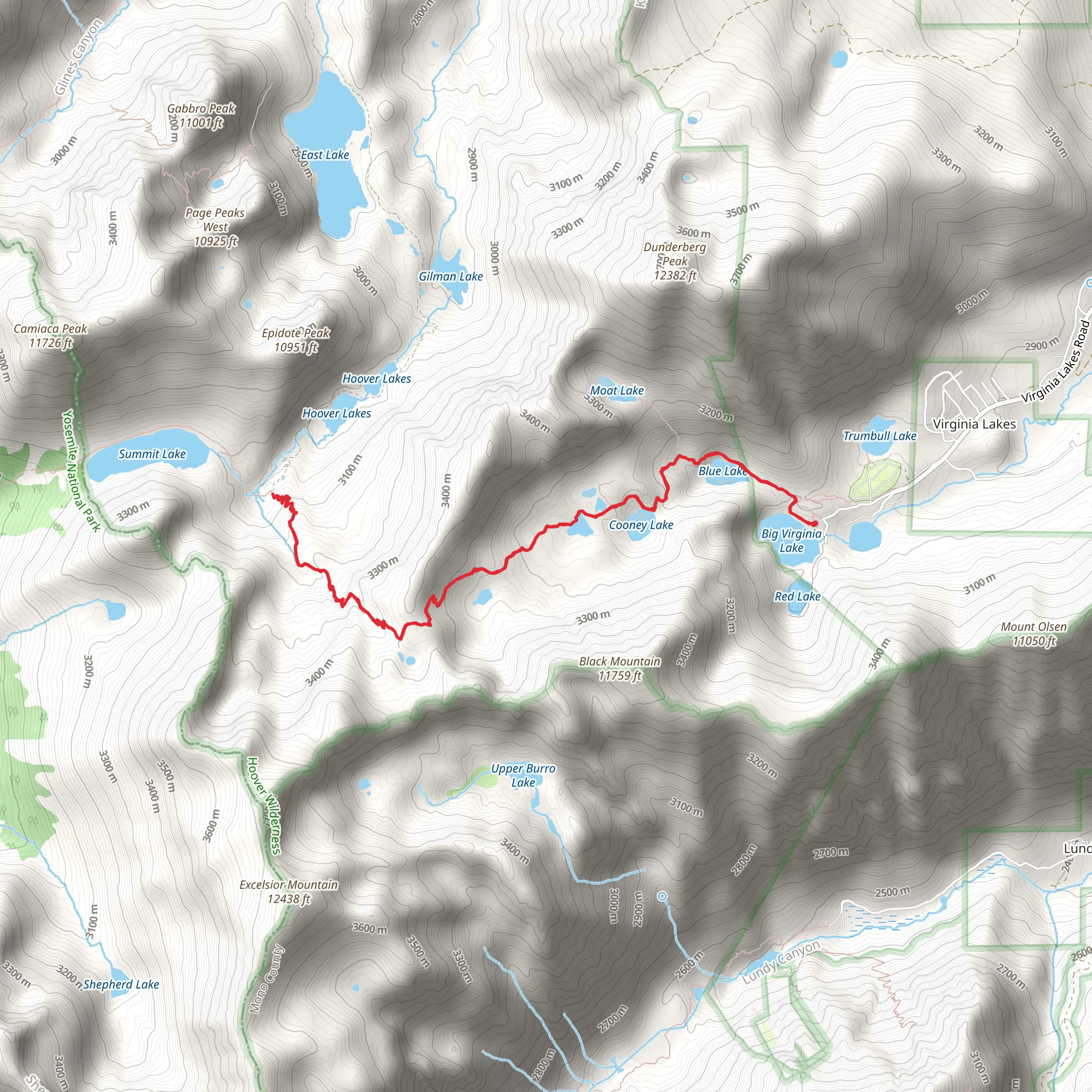 Virginia Lakes Trail mobile static map