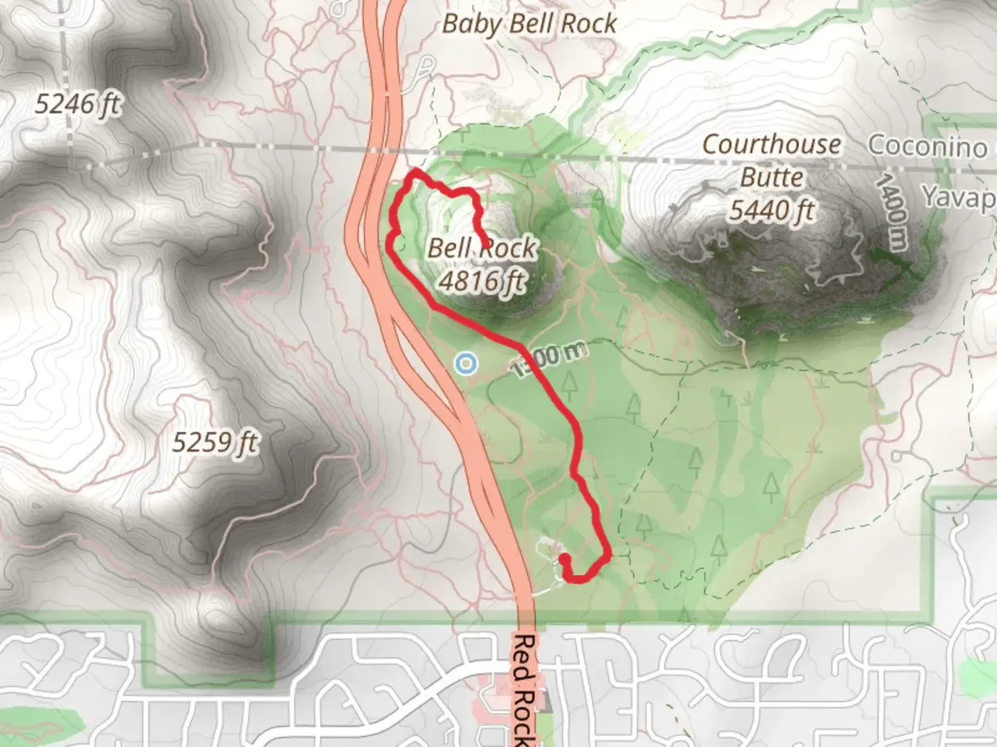 An image depicting the trail Bell Rock Pathway and its surrounding area.