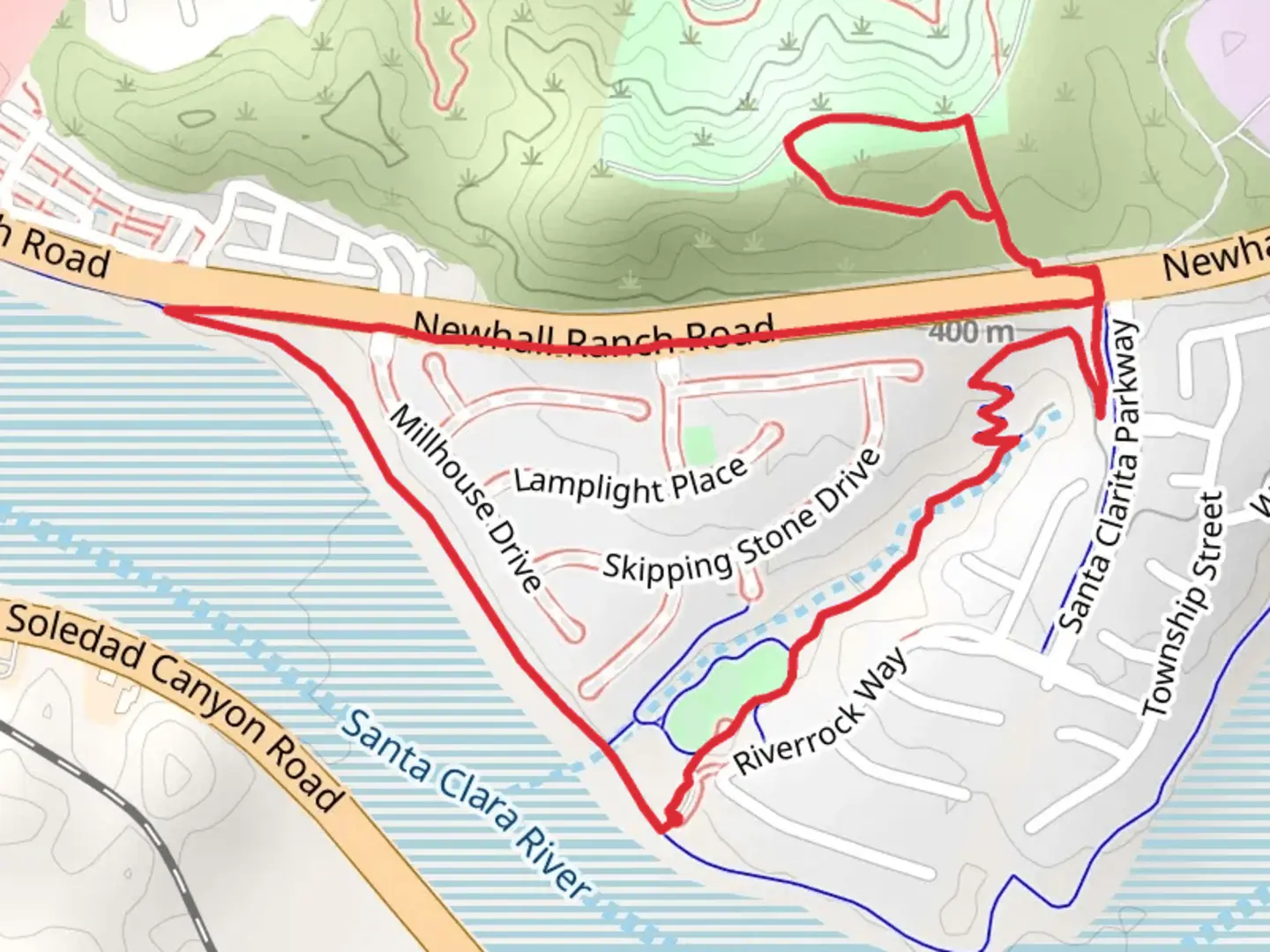 An image depicting the trail Santa Clara River and Central Park Loop Trail and its surrounding area.