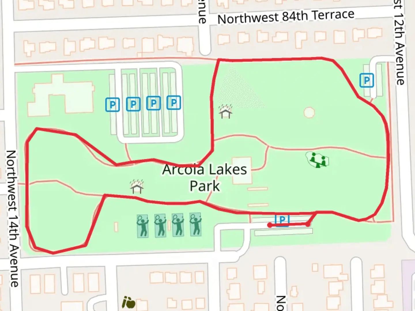 An image depicting the trail Arcola Lake Park Loop and its surrounding area.