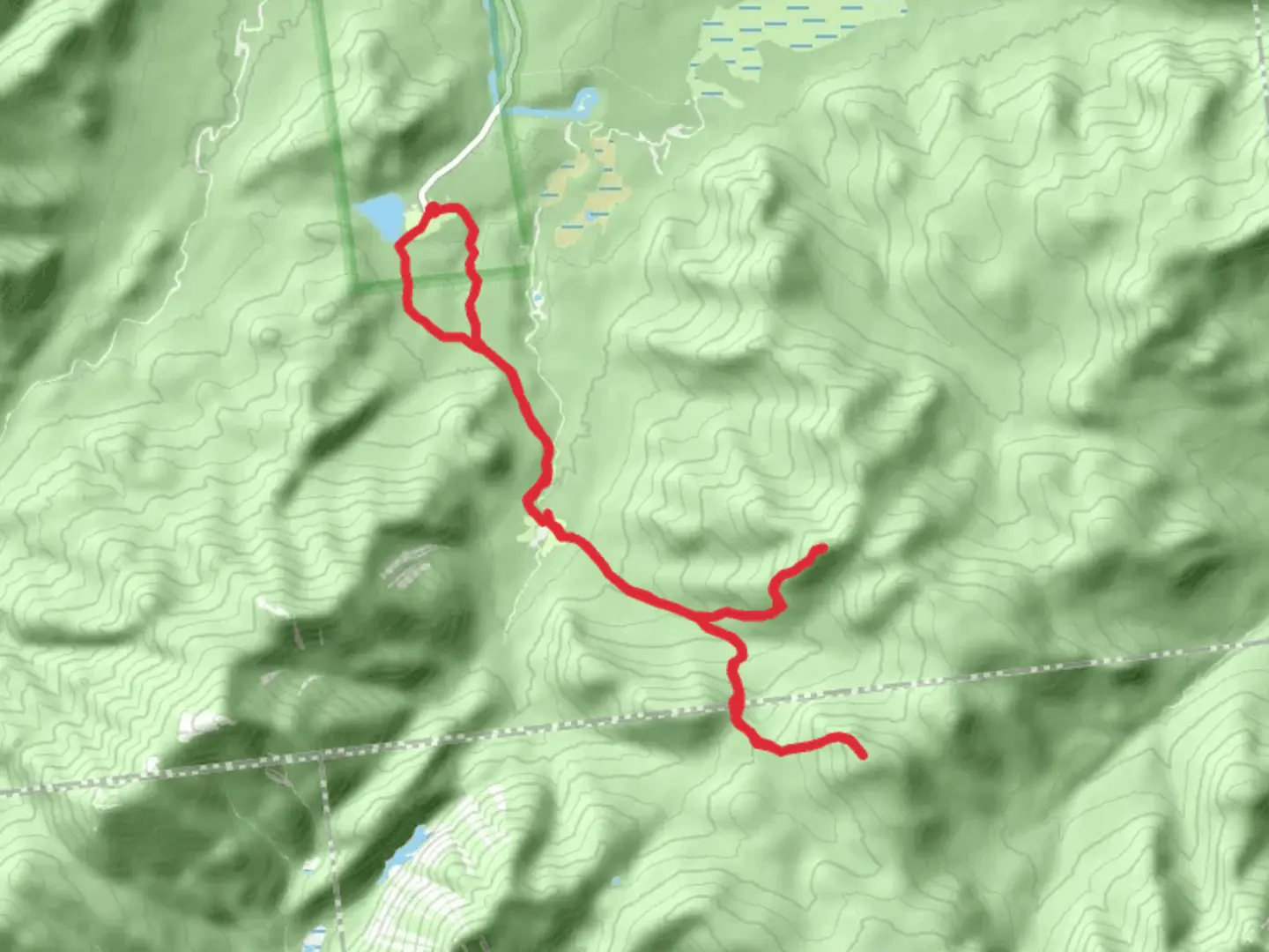 An image depicting the trail Heart Lake, Tabletop Mountain, Phelps Mountain via Van Hoevenberg Trail and its surrounding area.