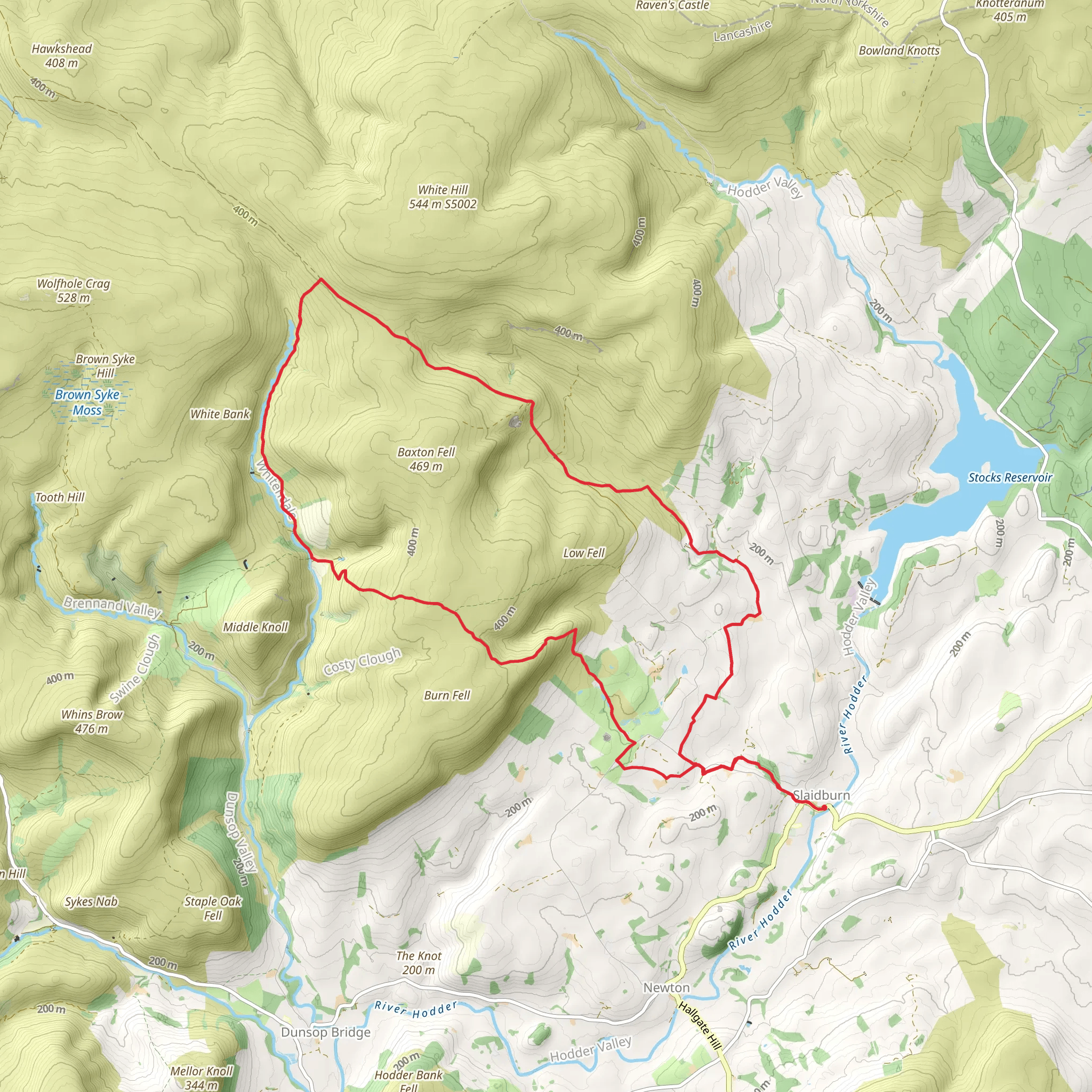 Baxton Fell Loop from Slaidburn mobile static map