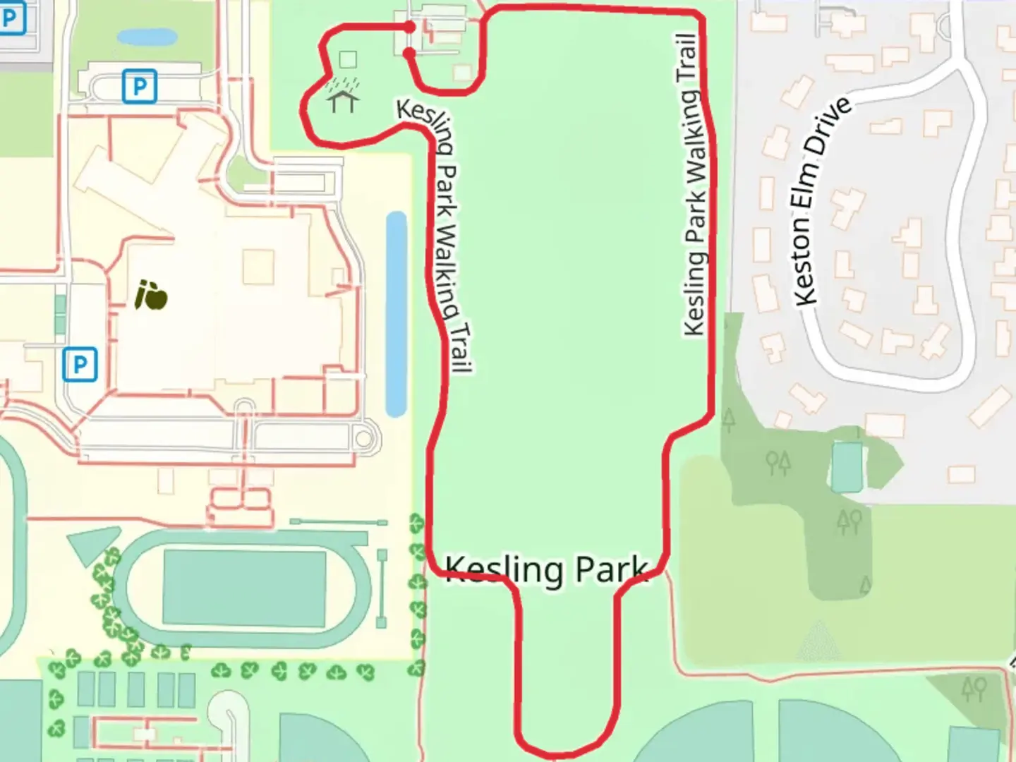 An image depicting the trail Kesling Park Walking Loop Trail and its surrounding area.