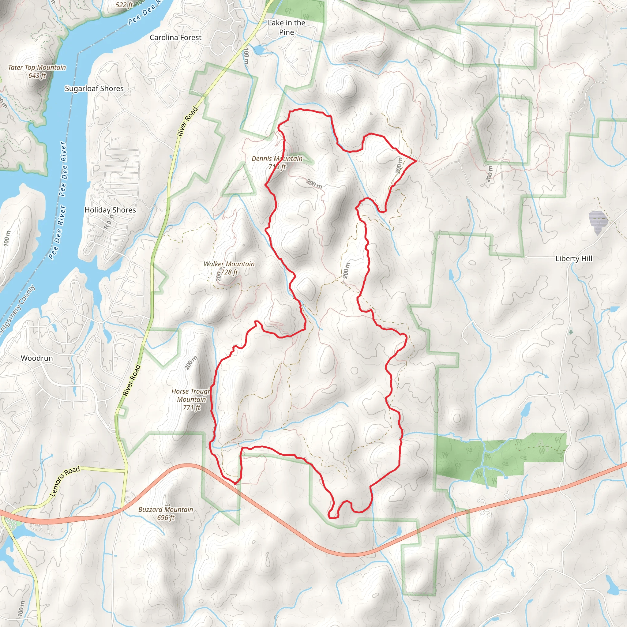 Uwharrie, Dennis Mountain and Dutchman's Creek Loop Trail mobile static map