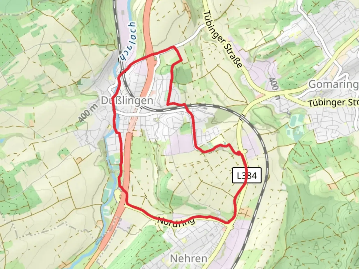 An image depicting the trail Dußlingen Loop and its surrounding area.