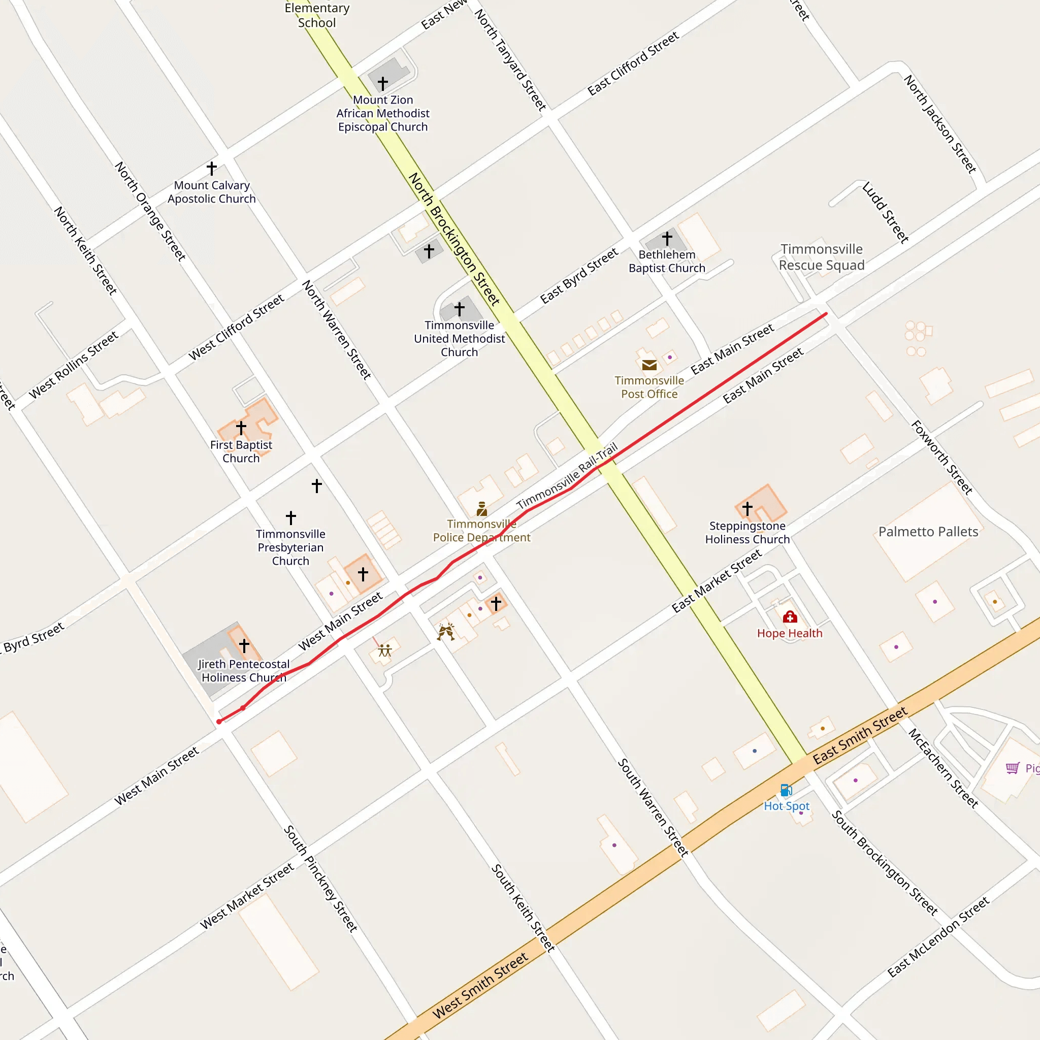 Timmonsville Rail-Trail mobile static map