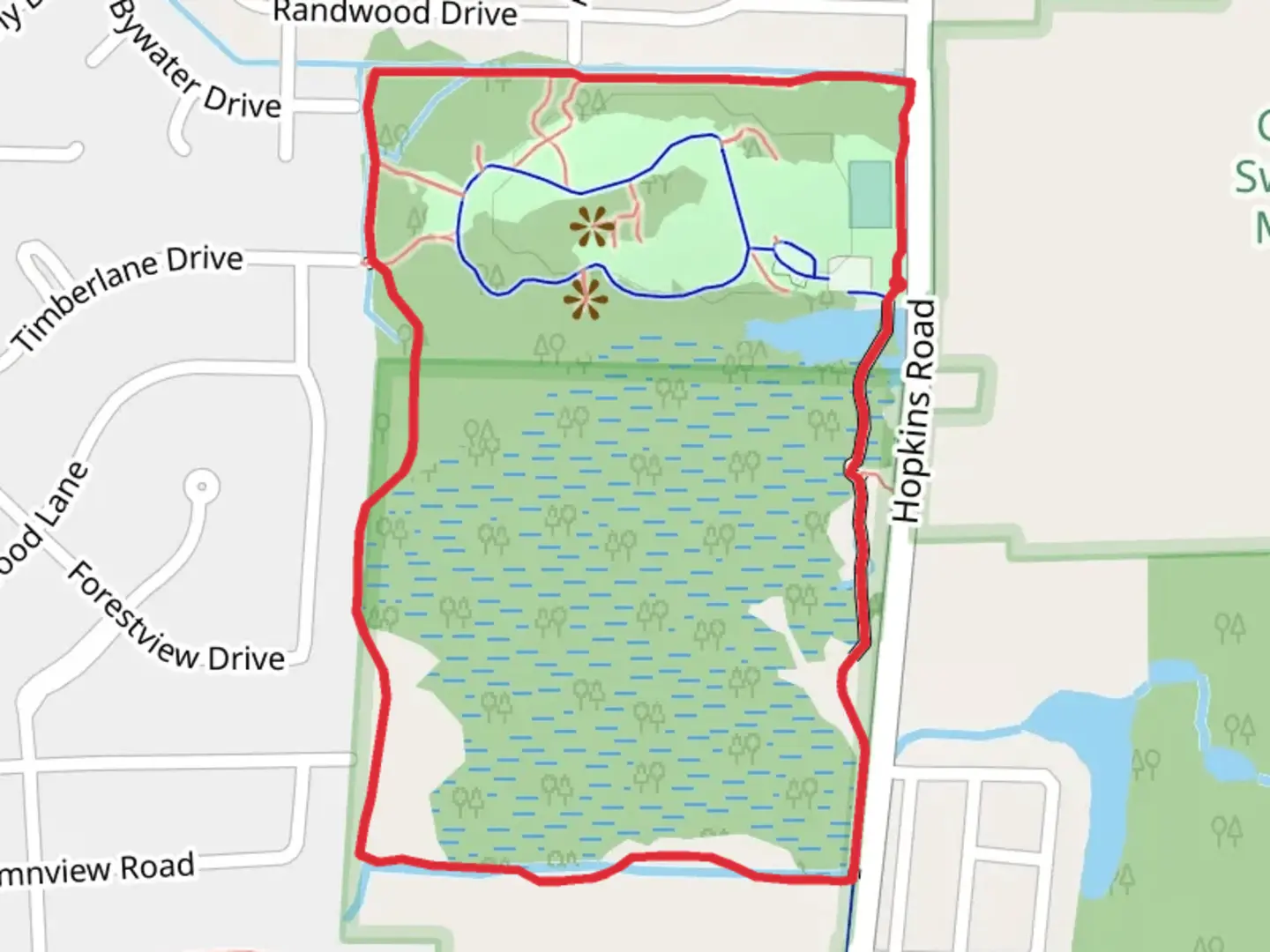 An image depicting the trail Billy Wilson Park Loop and its surrounding area.