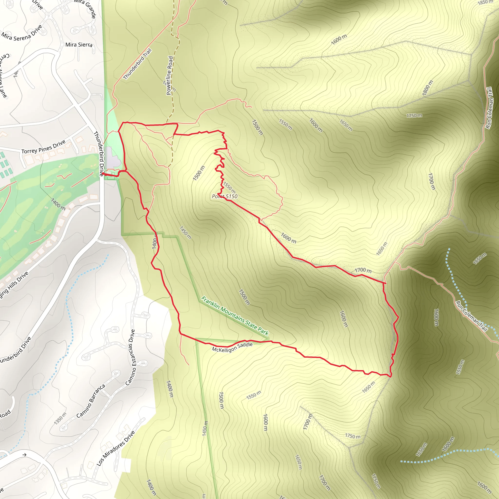 Point 5150 and McKelligon Saddle Loop mobile static map