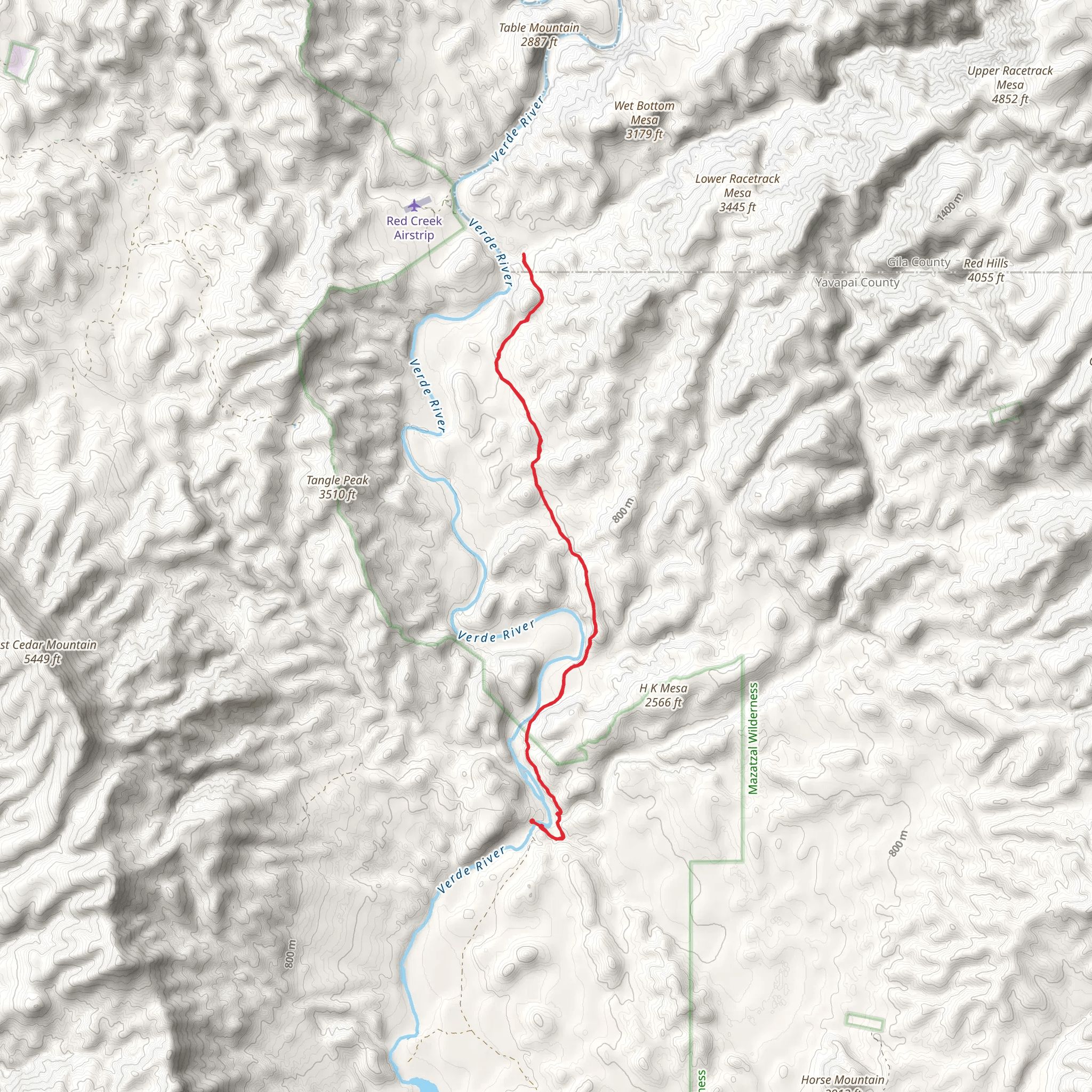 Wet Bottom Creek via Verde River Trail mobile static map